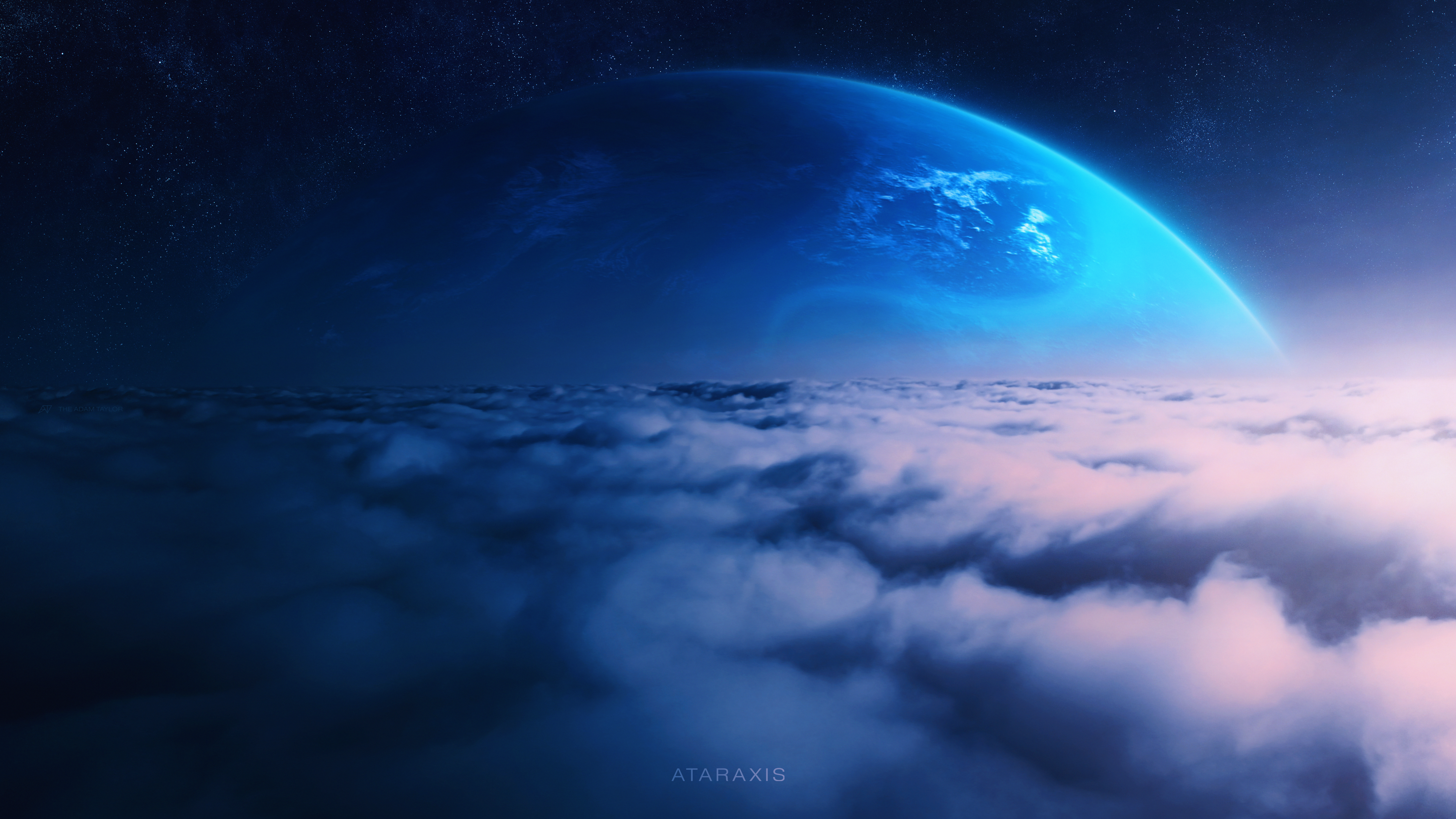Digital Art Artwork Illustration Clouds Planet Space Art Event Horizon Stars Environment Blue Simple 3840x2160
