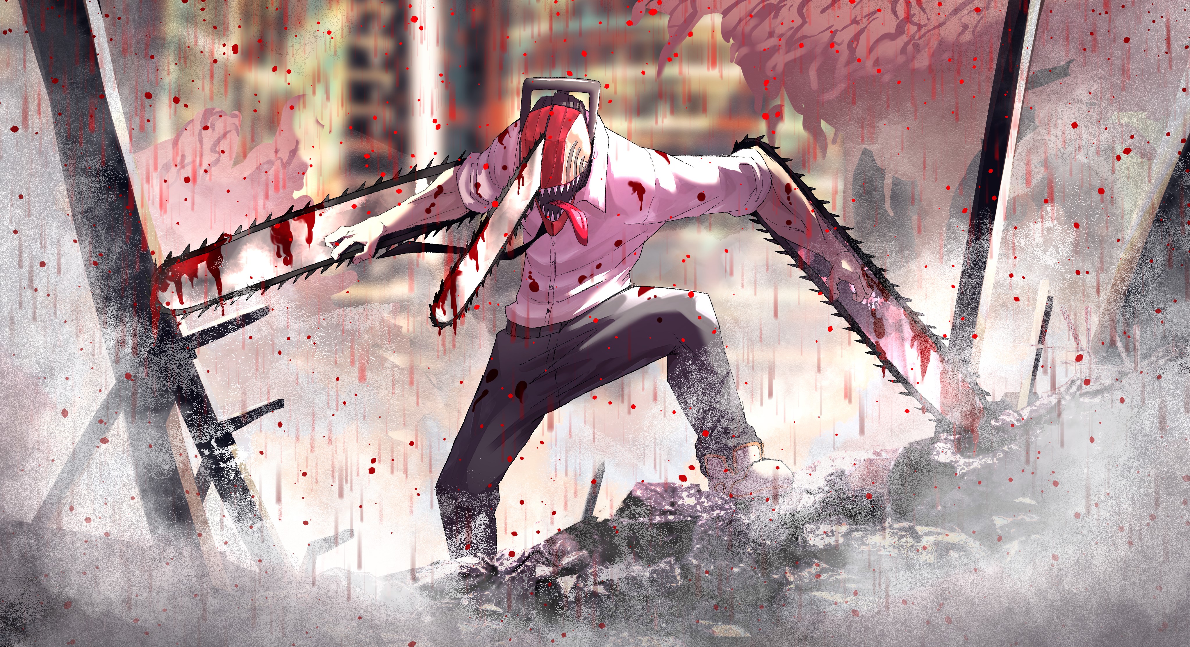Chainsaw Man Denji Chainsaw Man Chainsaws Blood Covered Body Ruins Anime Boys Anime 4093x2226