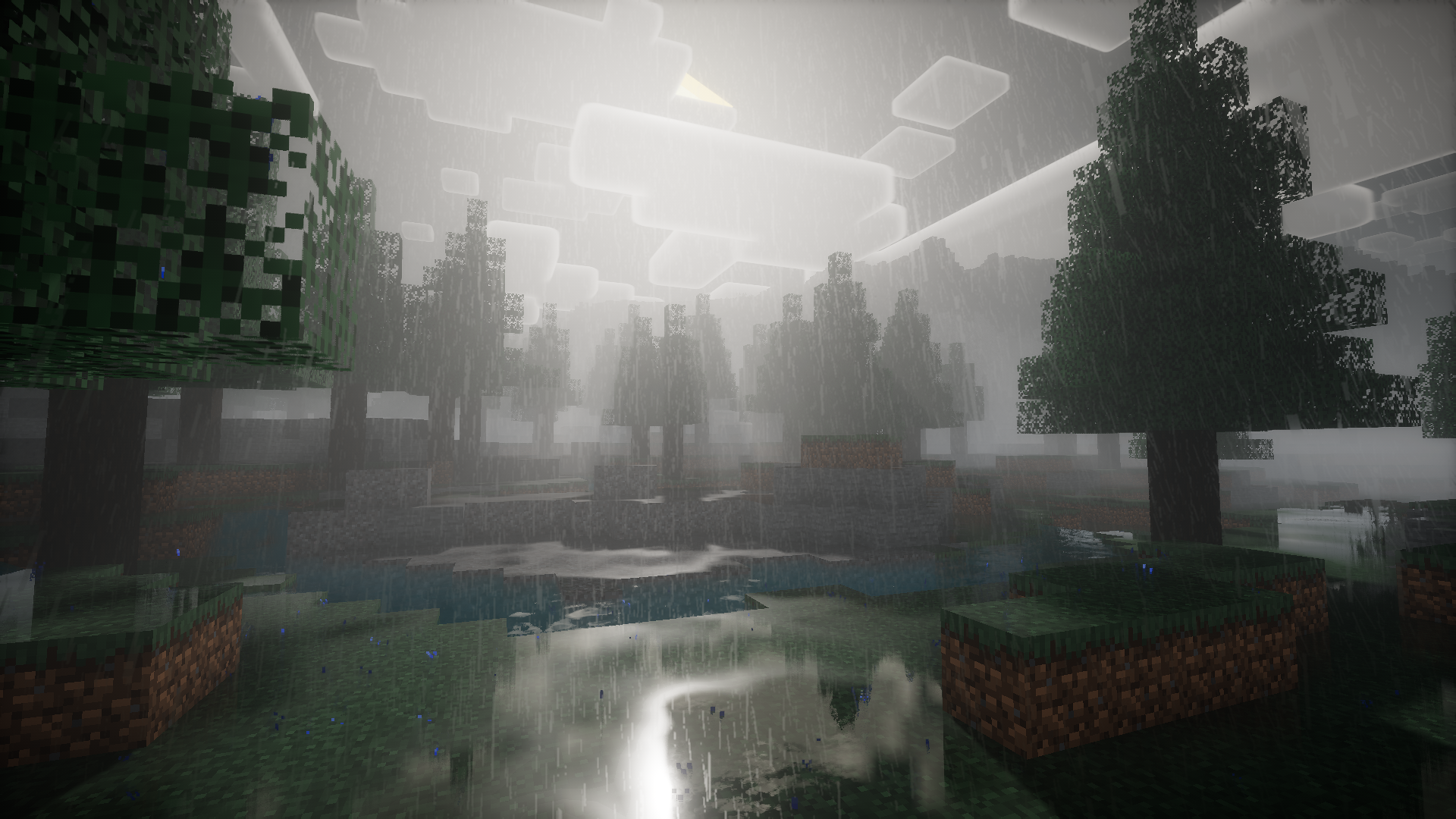 Minecraft Video Games Shader Shaders Rain Thunder Storm Trees Nature 1920x1080