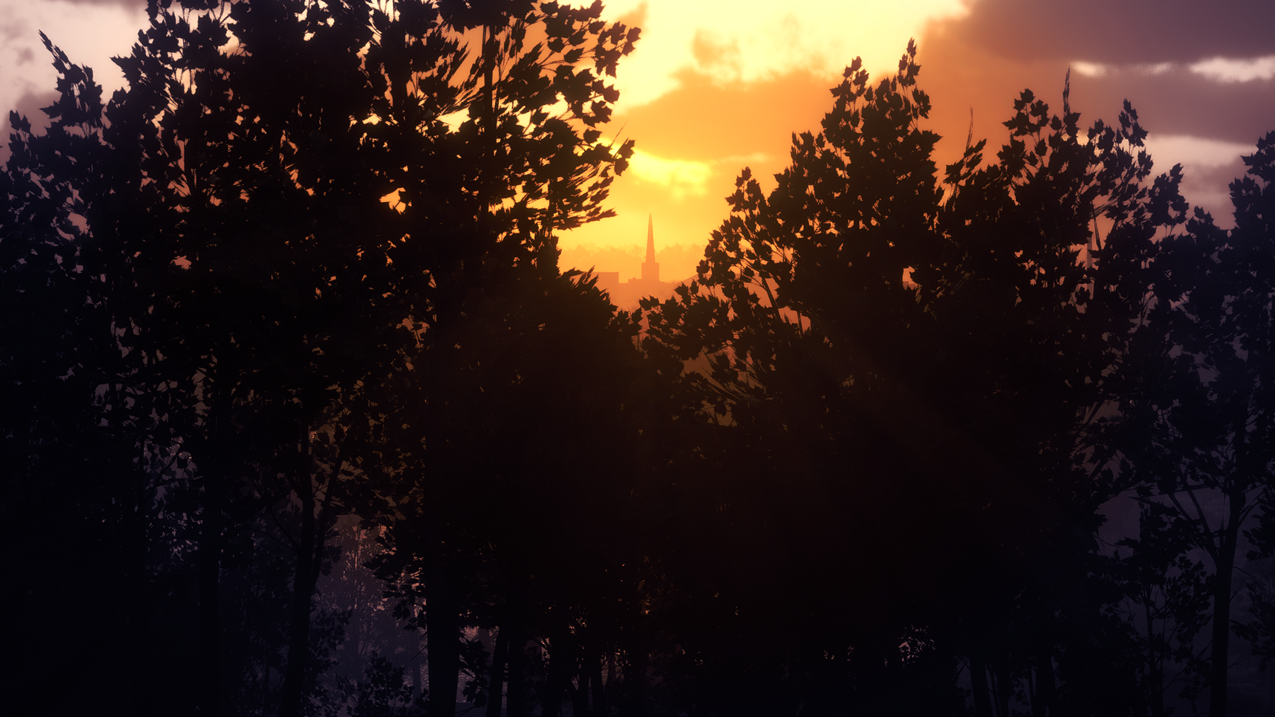 Red Dead Redemption 2 Nature Dusk Dawn Church Sun Conure Sunset Sunset Glow Sky Clouds Sunlight Tree 2560x1440
