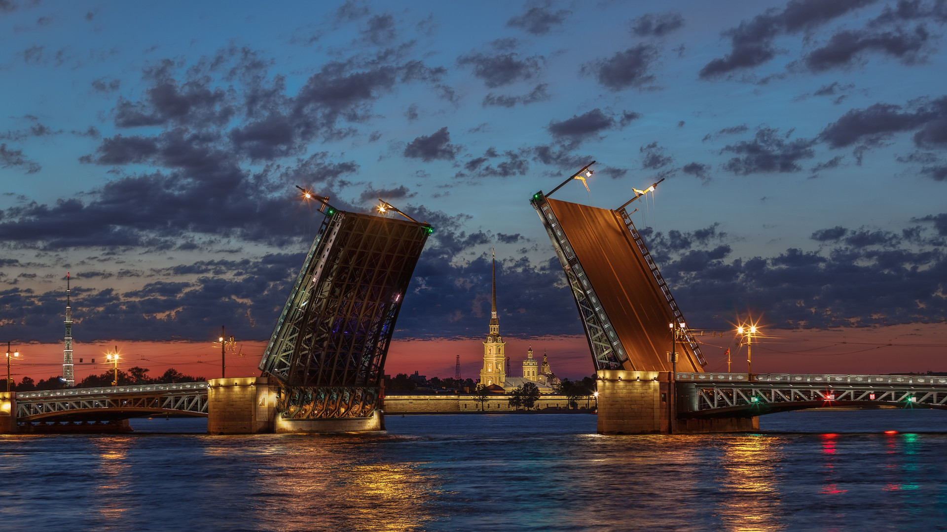 Palace Bridge Architecture River Russia Saint Petersburg Sky Cloud Evening City 1920x1080