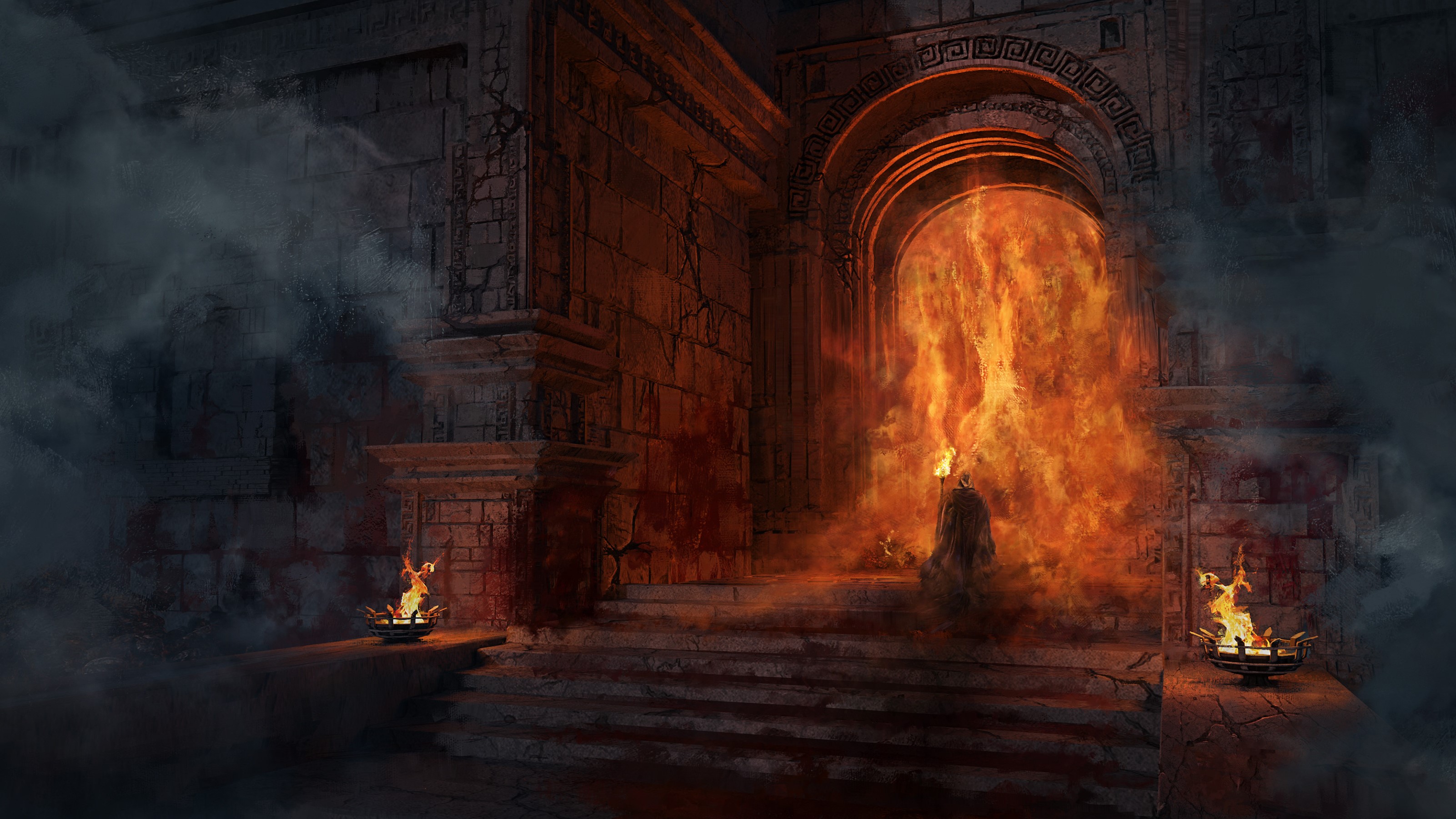 Diablo Diablo IV Video Games Fire Stairs Video Game Art Architecture 3202x1801