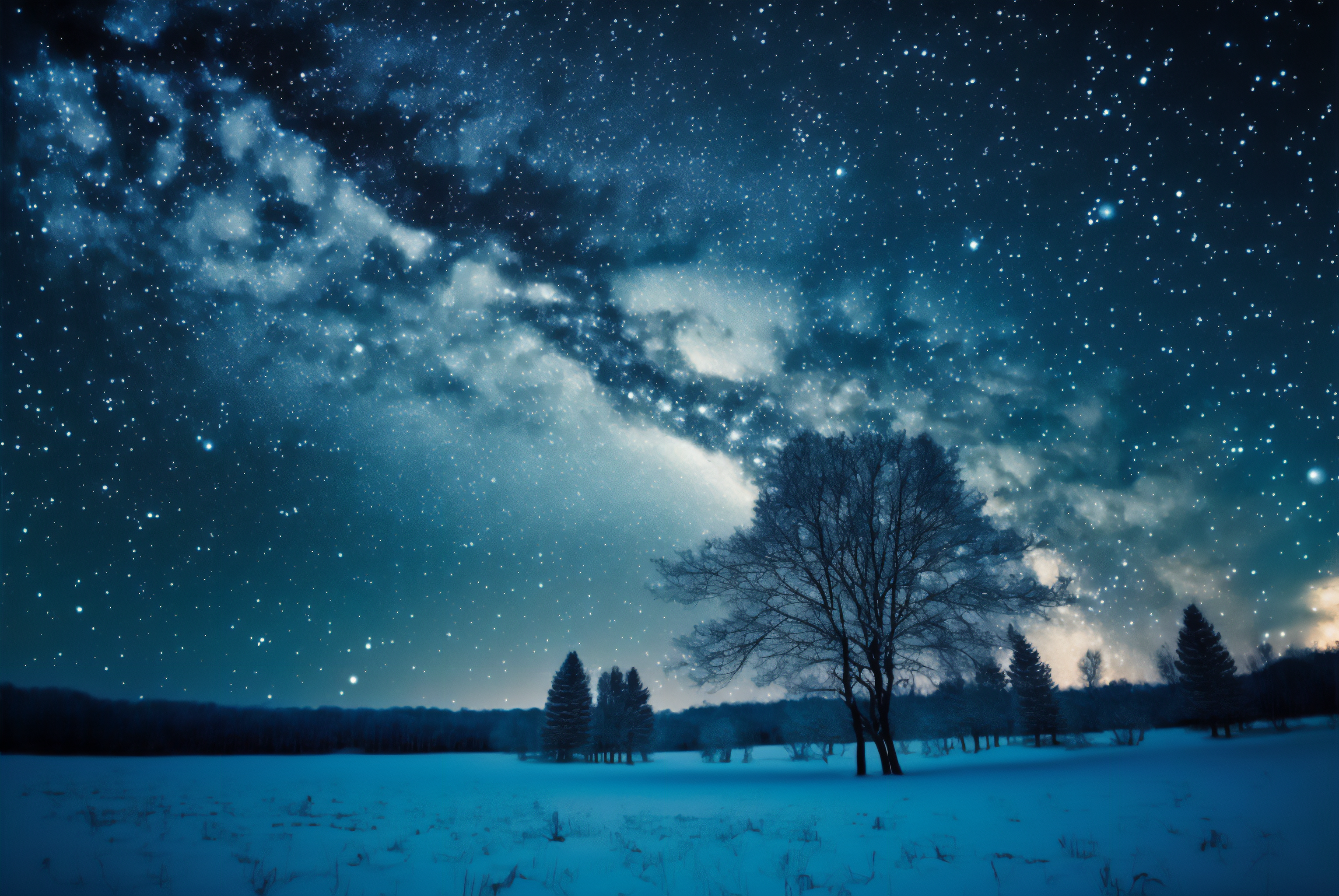 Ai Art Winter Snow Trees Night Sky Sky Starry Night Nature 3060x2048