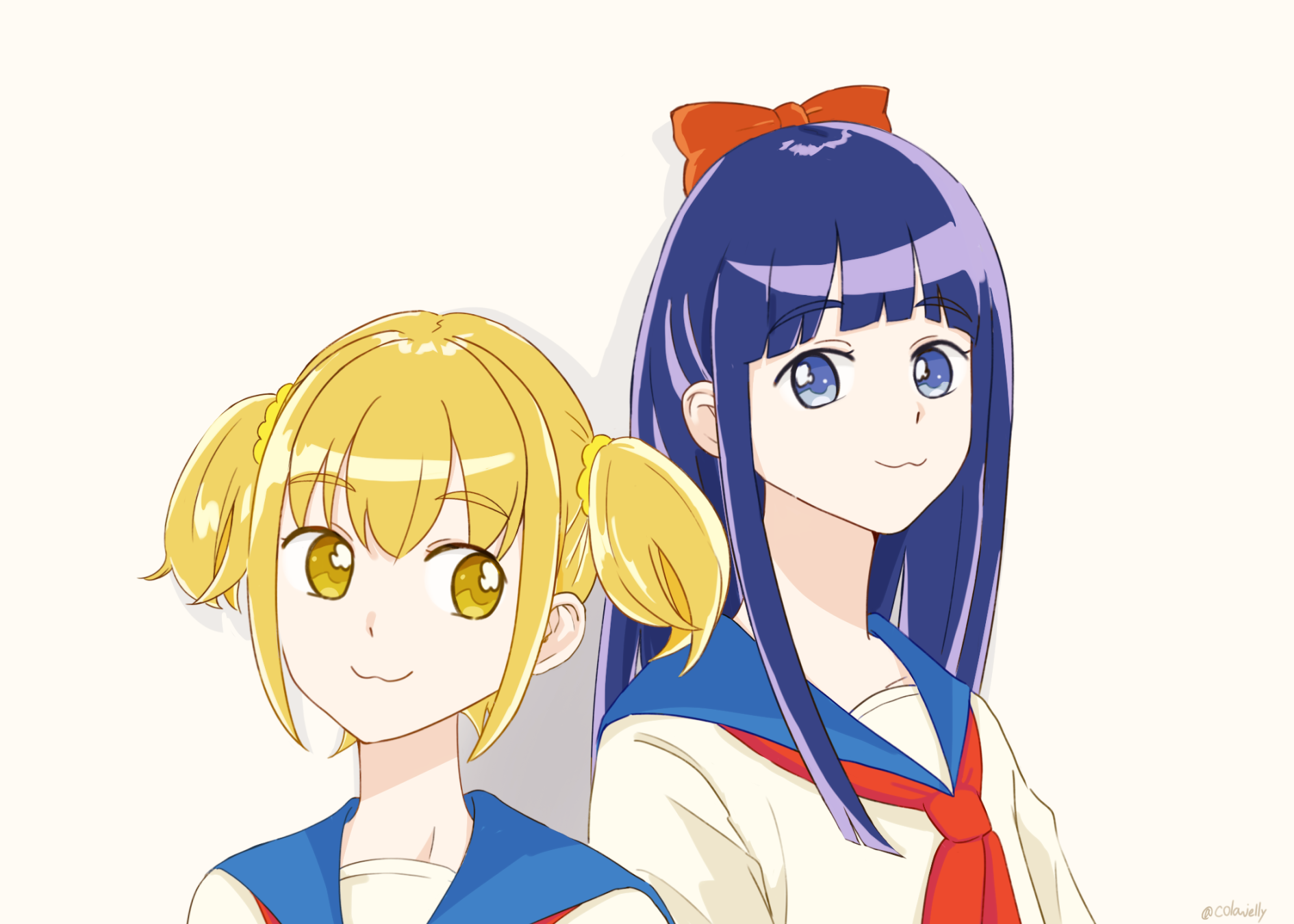 Pop Team Epic Poputepipikku Anime Anime Girls Popuko Pipimi Twintails Blonde Long Hair Blue Hair Two 1890x1350