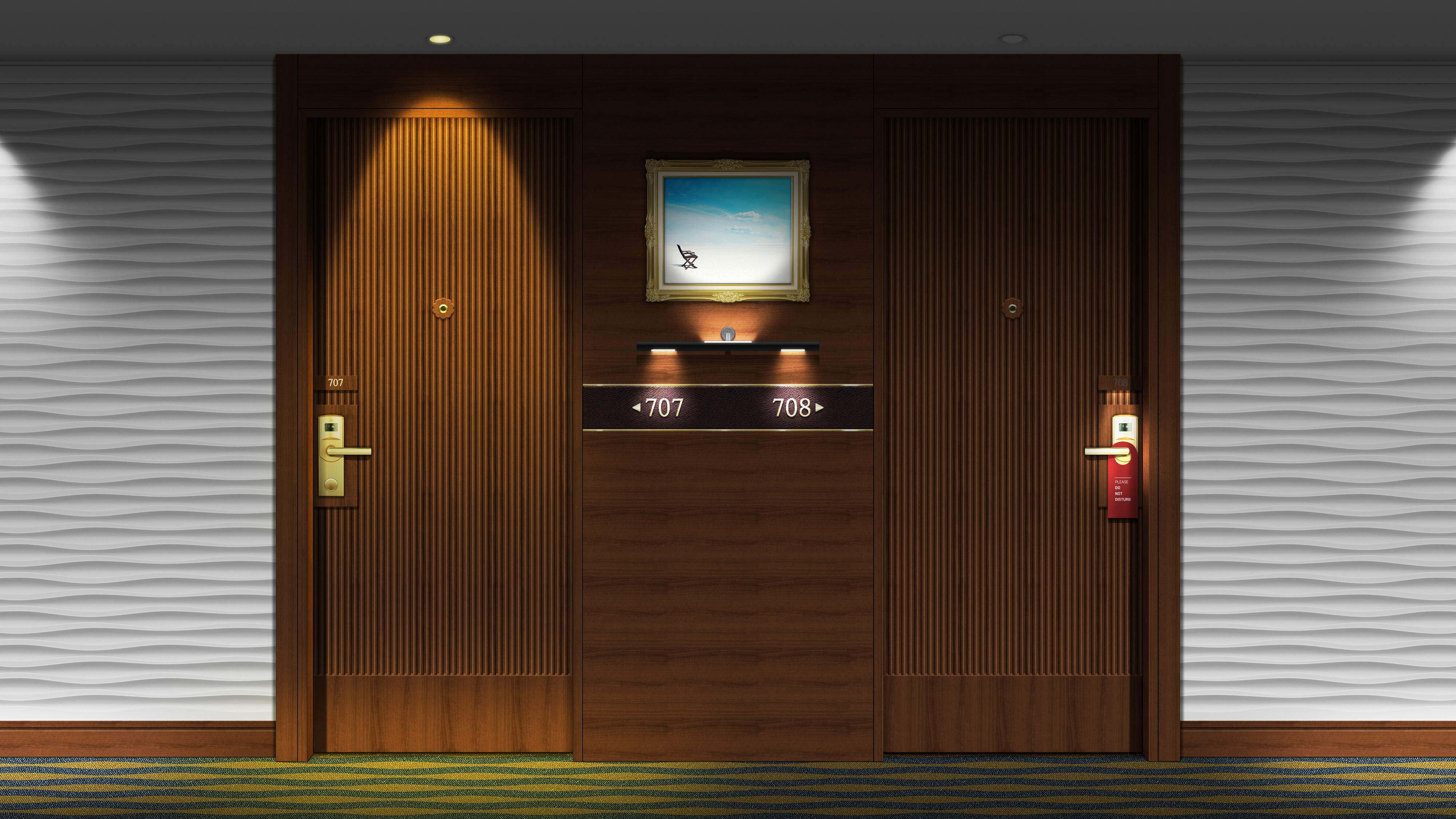 Hotel Hallway Indoors Numbers Door Digital Art Render 4000x2250