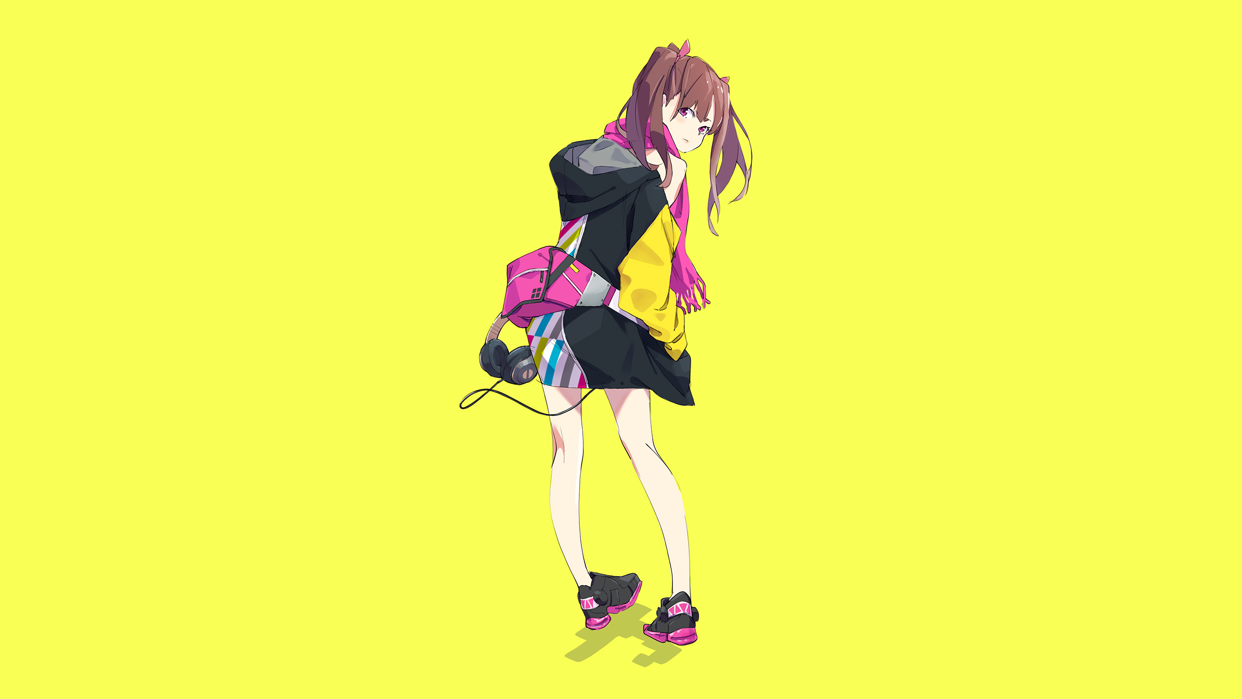 Anime Anime Girls Simple Background Original Characters Artwork Drawing Popman3580 Standing Yellow B 2489x1400