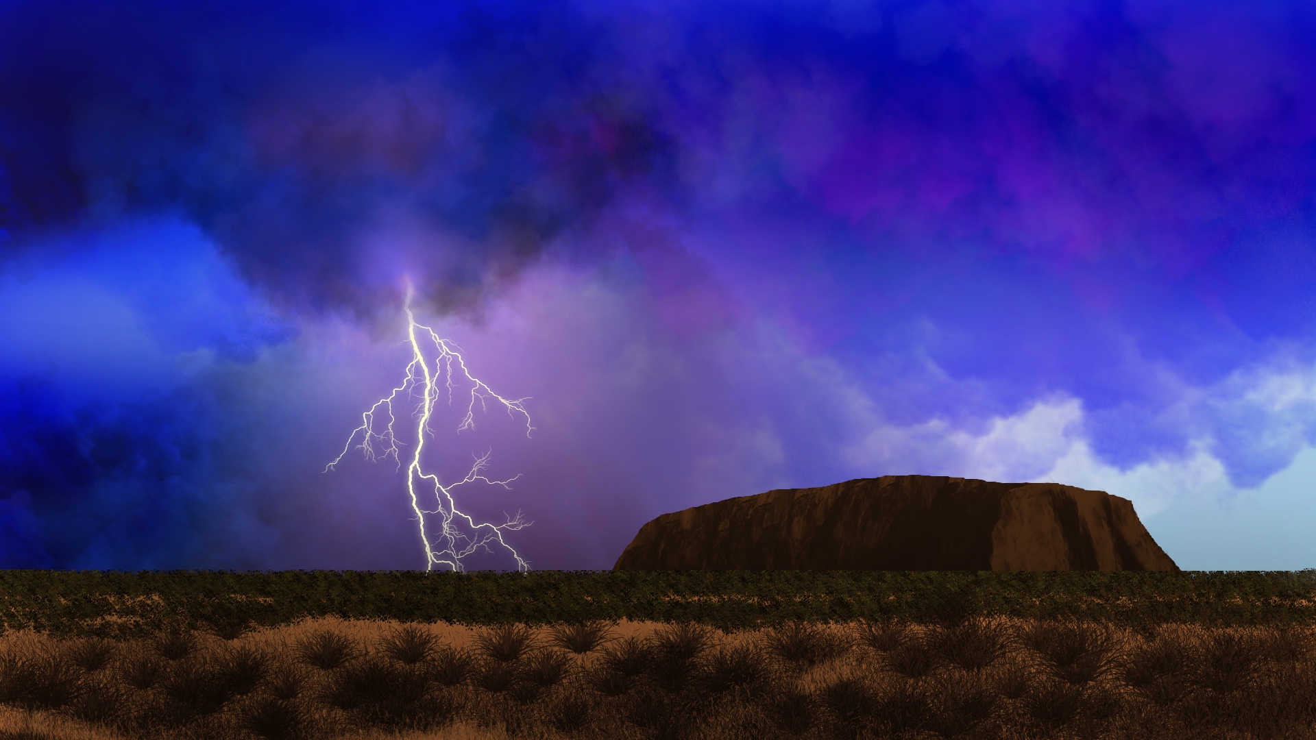 Digital Painting Digital Art Landscape Ayers Rock Nature Lightning Sky Clouds 1920x1080