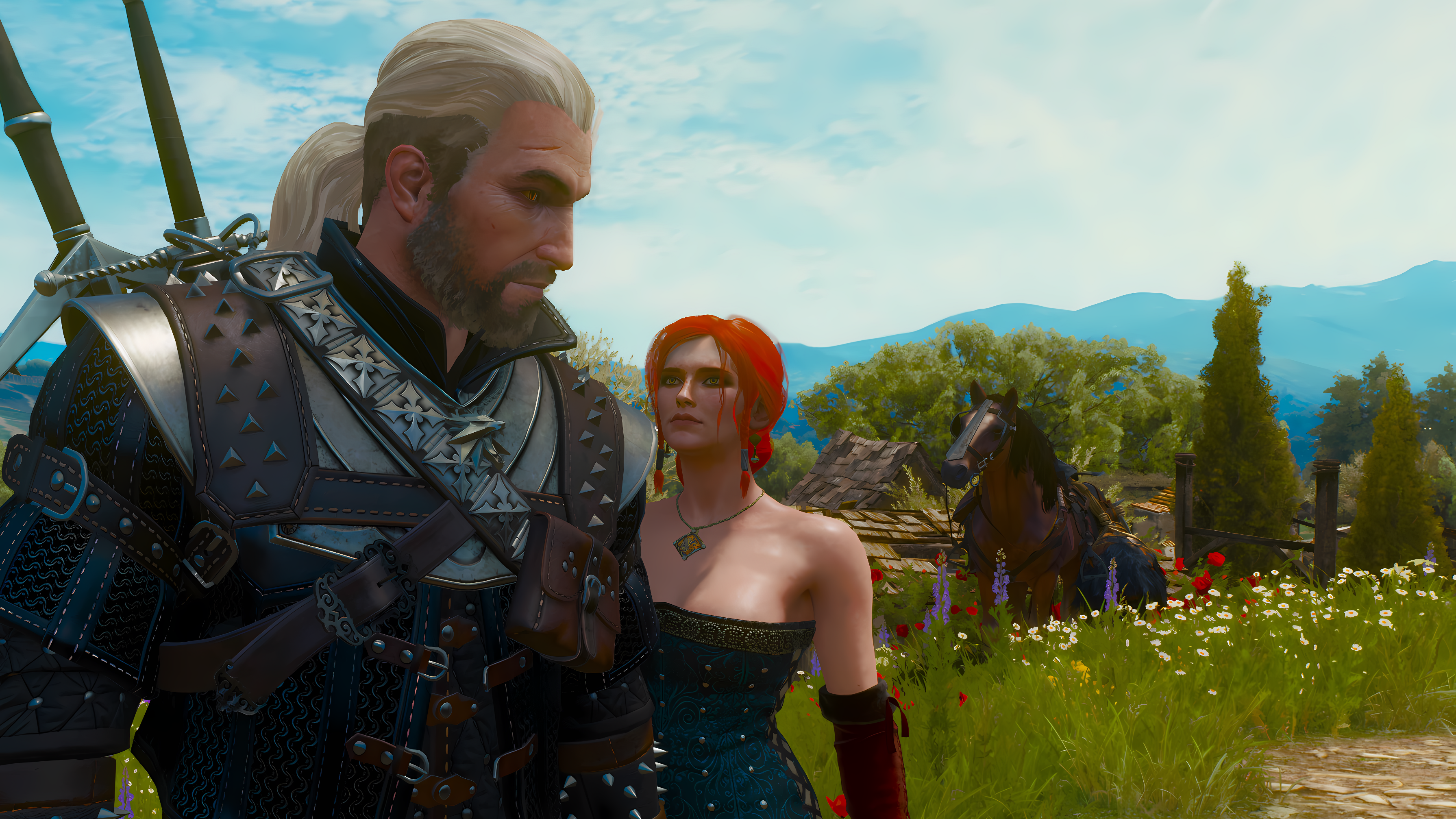 The Witcher 3 Wild Hunt Triss Merigold Video Games Video Game Characters CGi Flowers 3581x2014