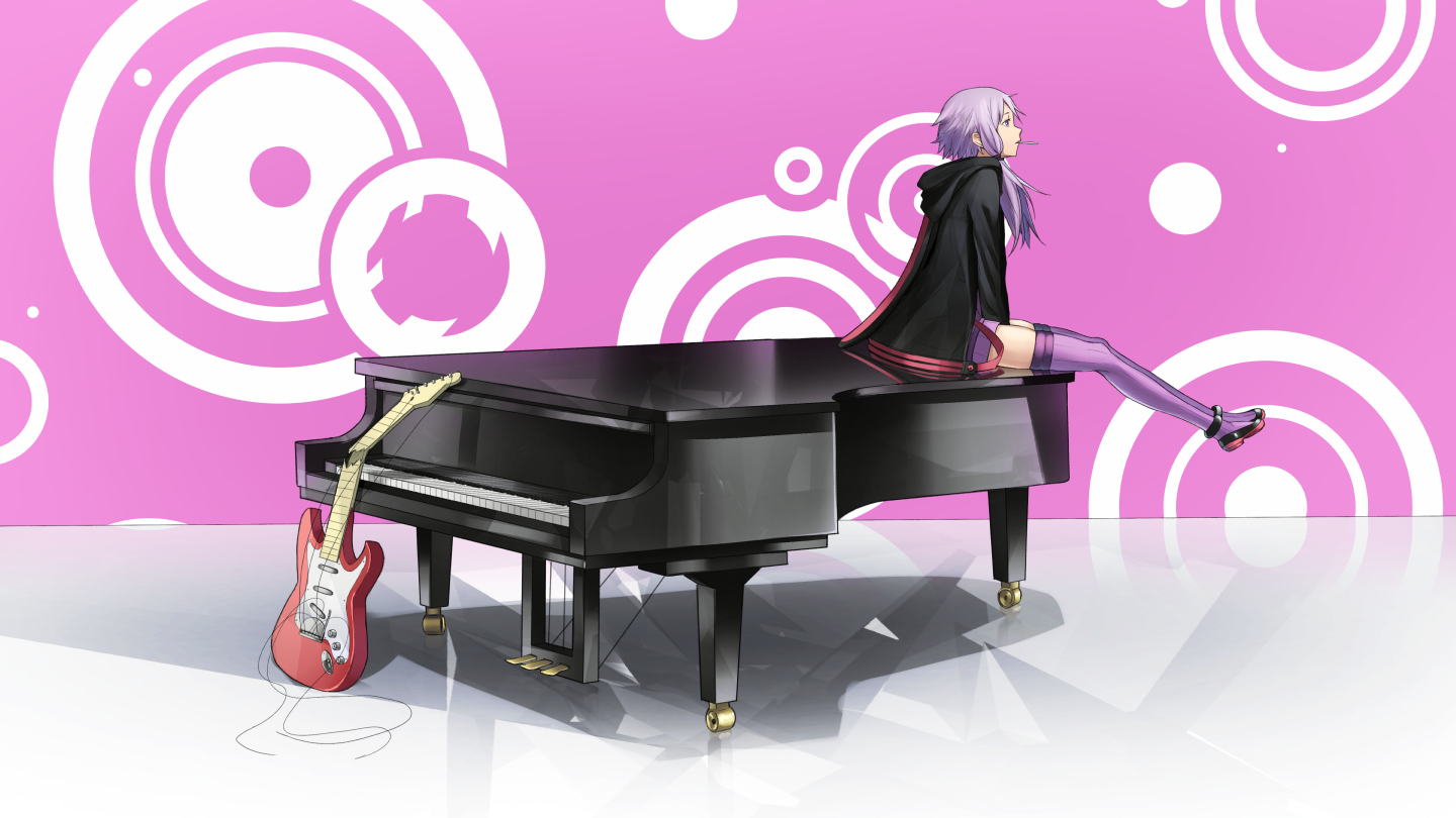 SuGi Anime Girls Vocaloid Stratocaster Guitar Piano Musical Instrument Simple Background Minimalism  1440x810