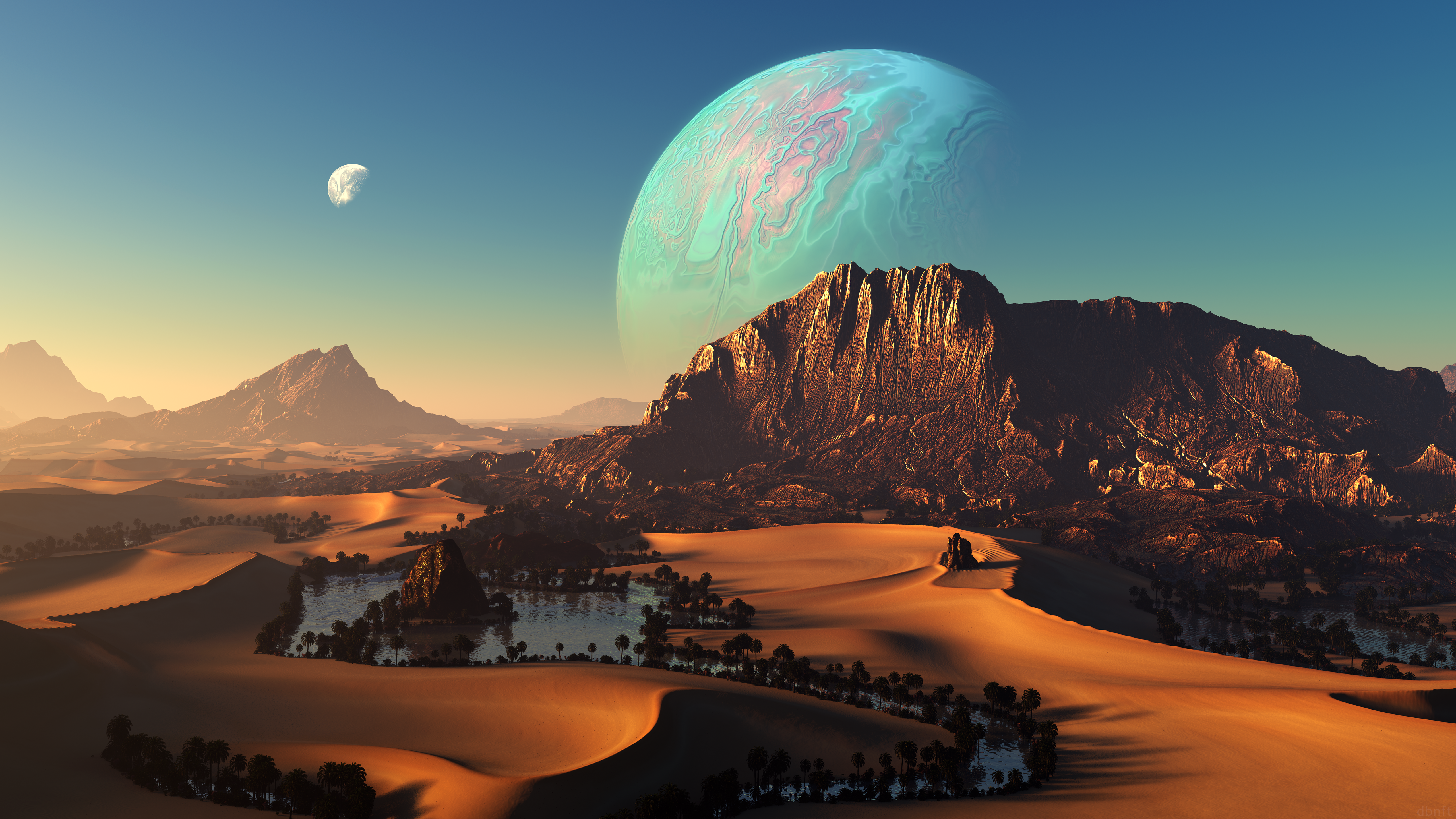 Digital Blasphemy Digital Digital Art Artwork Render Nature Landscape Desert Oasis Planet Mountains  5120x2880
