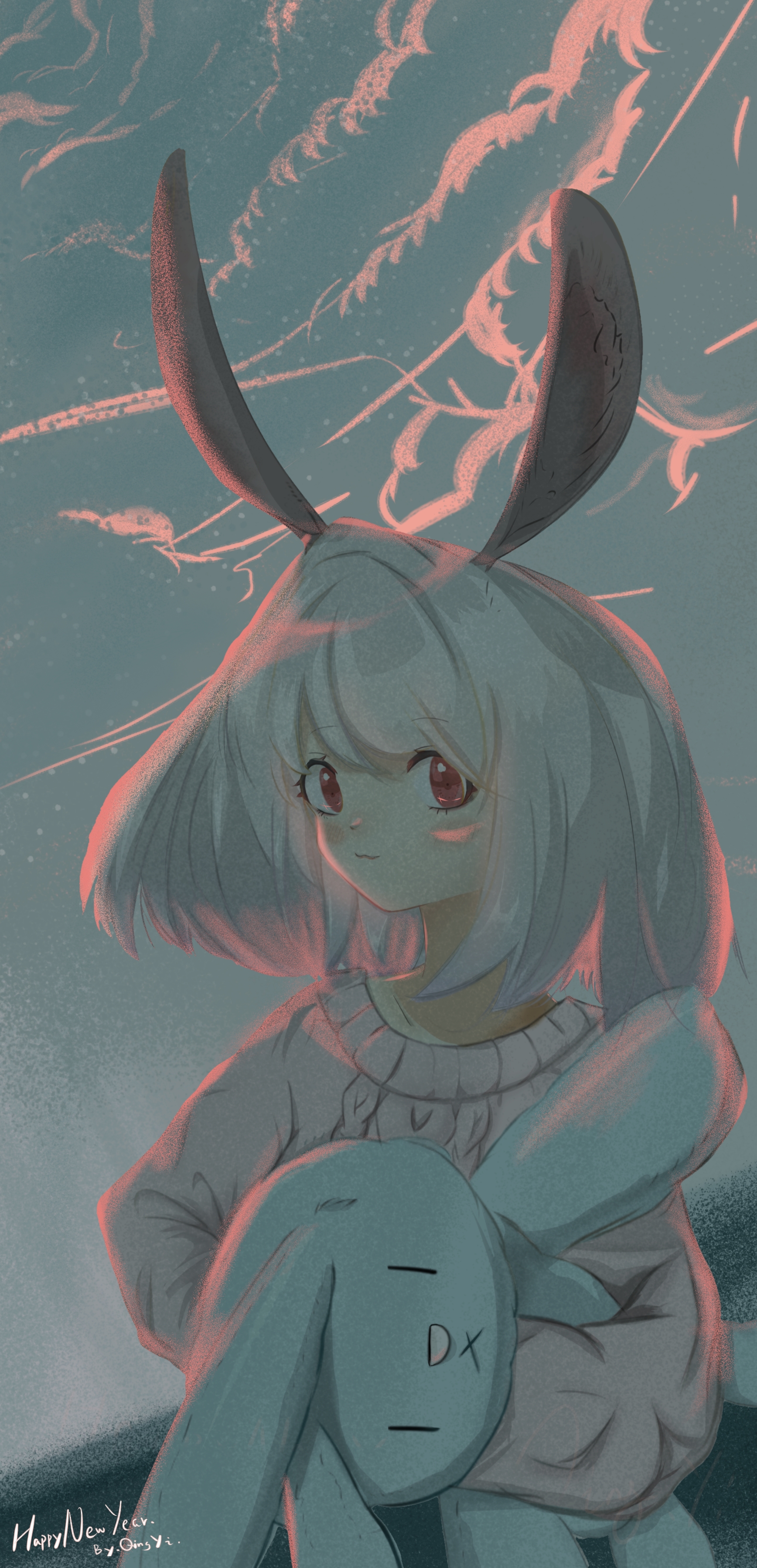 MoQingYi Artist Bunny Ears Sunset Doll Smile Vertical Anime Girls Bunny Girl 1736x3598