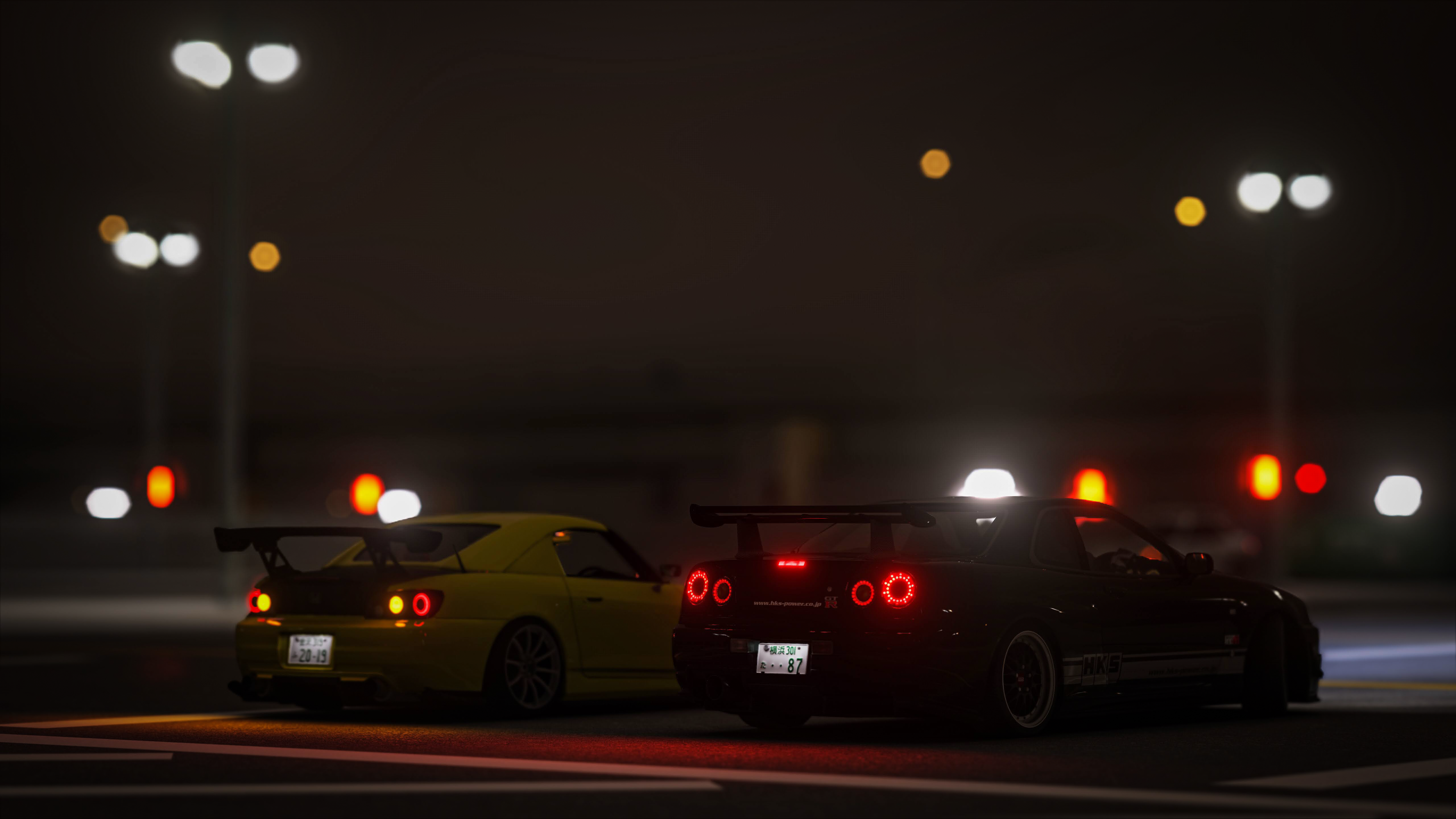 Assetto Corsa Honda S2000 Nissan GT R Night Car Park Video Games Car 5120x2880