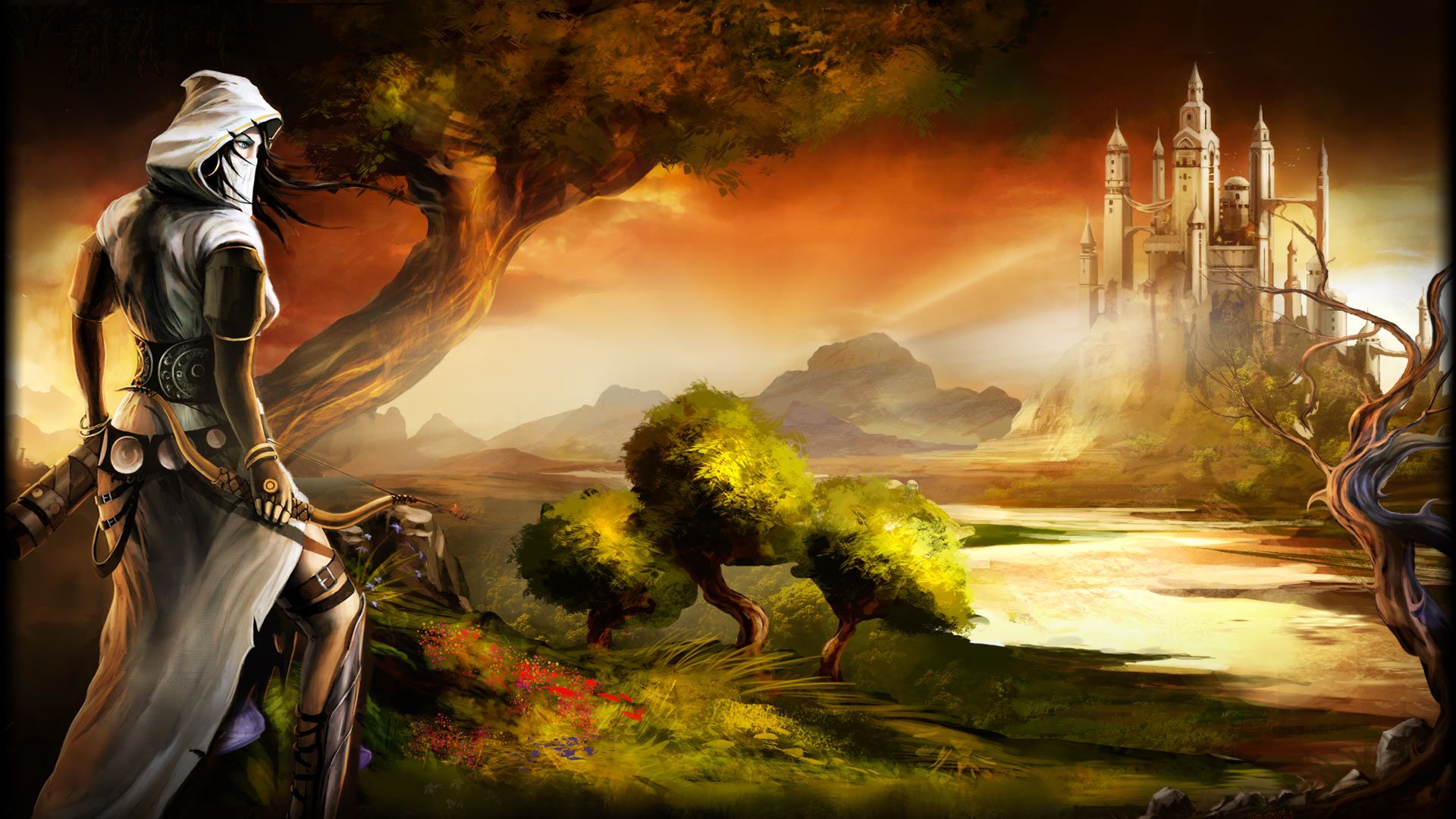 Trine Video Games Video Game Characters Video Game Art Water Castle Standing Sky Clouds 1920x1080