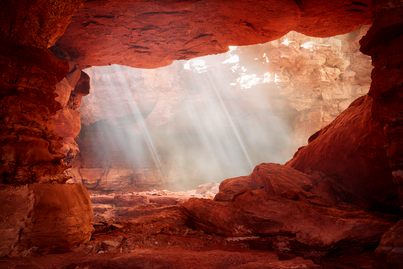 Artwork CGi Cave Ray Tracing Digital Art Sunlight Nature 1560x1040