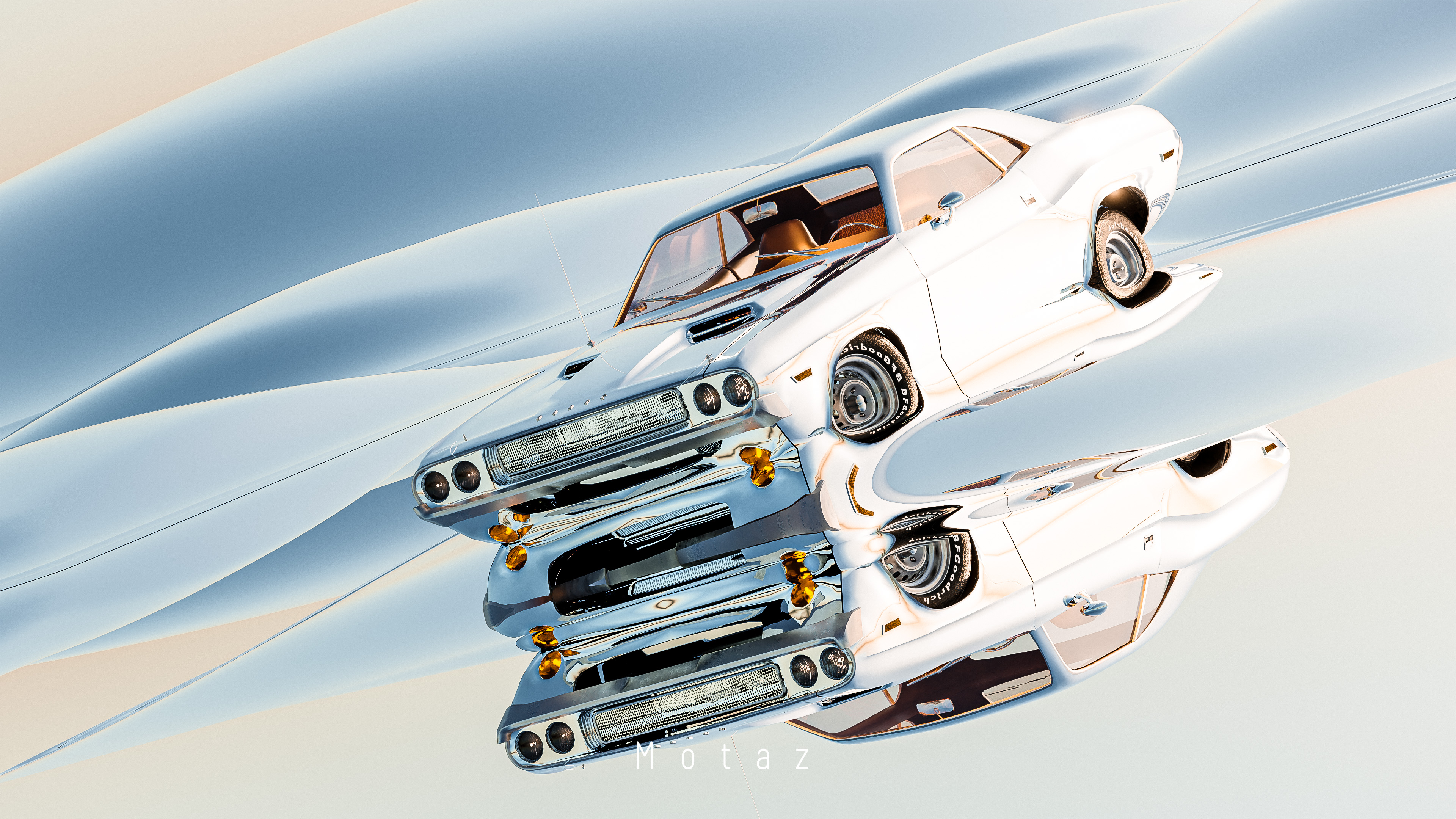 Dodge Dodge Challenger Muscle Cars Chrome CGi Car Vehicle Blender Reflection 3840x2160