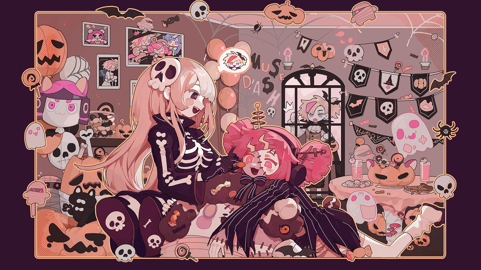 MuseDash Anime Girls Gamer Music Colorful Halloween Halloween Costume Candy Sweets Balloon 1920x1080