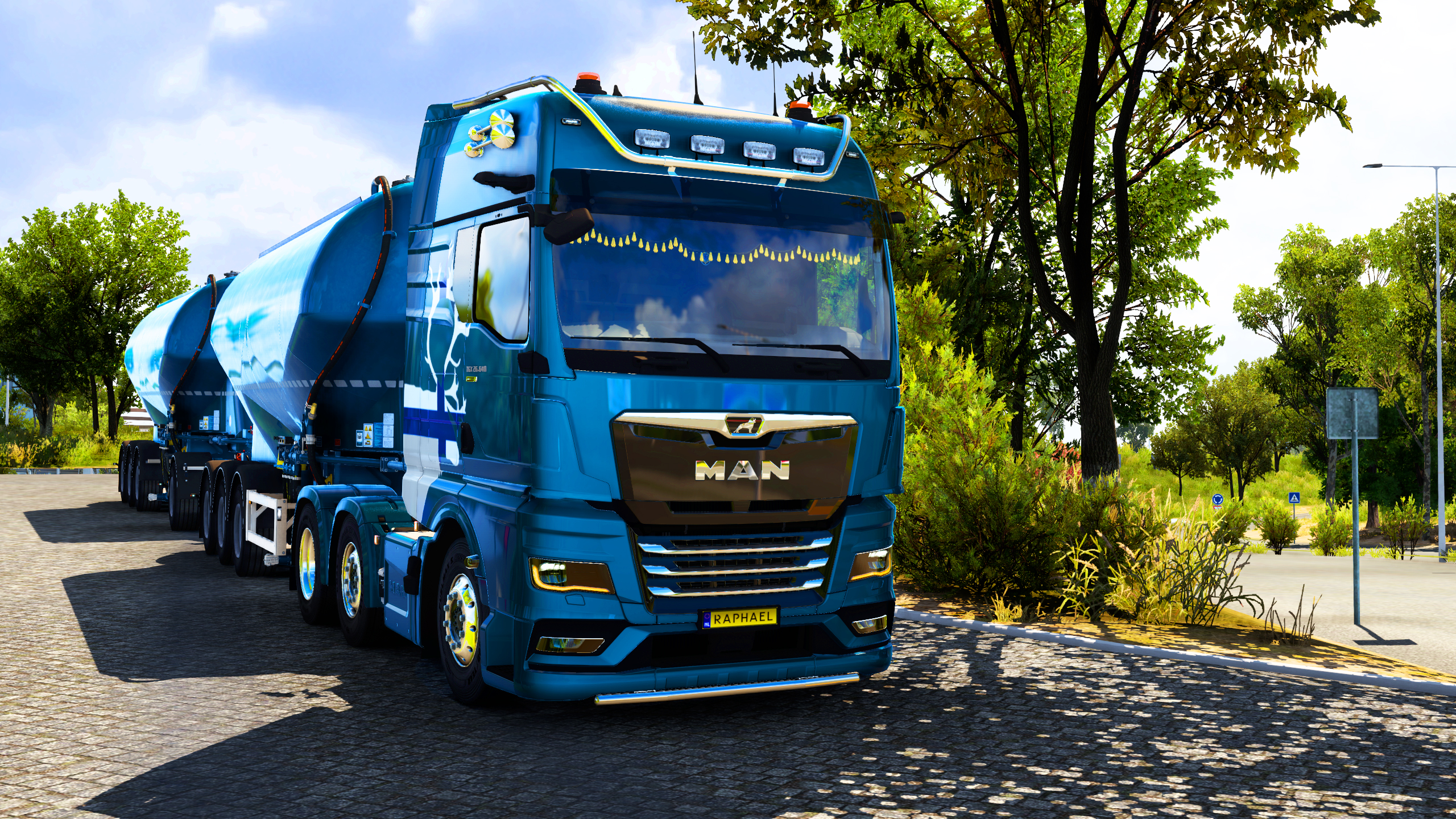 Euro Truck Simulator 2 Truck Truck Man Blue Trucks Finnish MAN Company Vehicle Clouds Sky Trees Fron 2560x1440