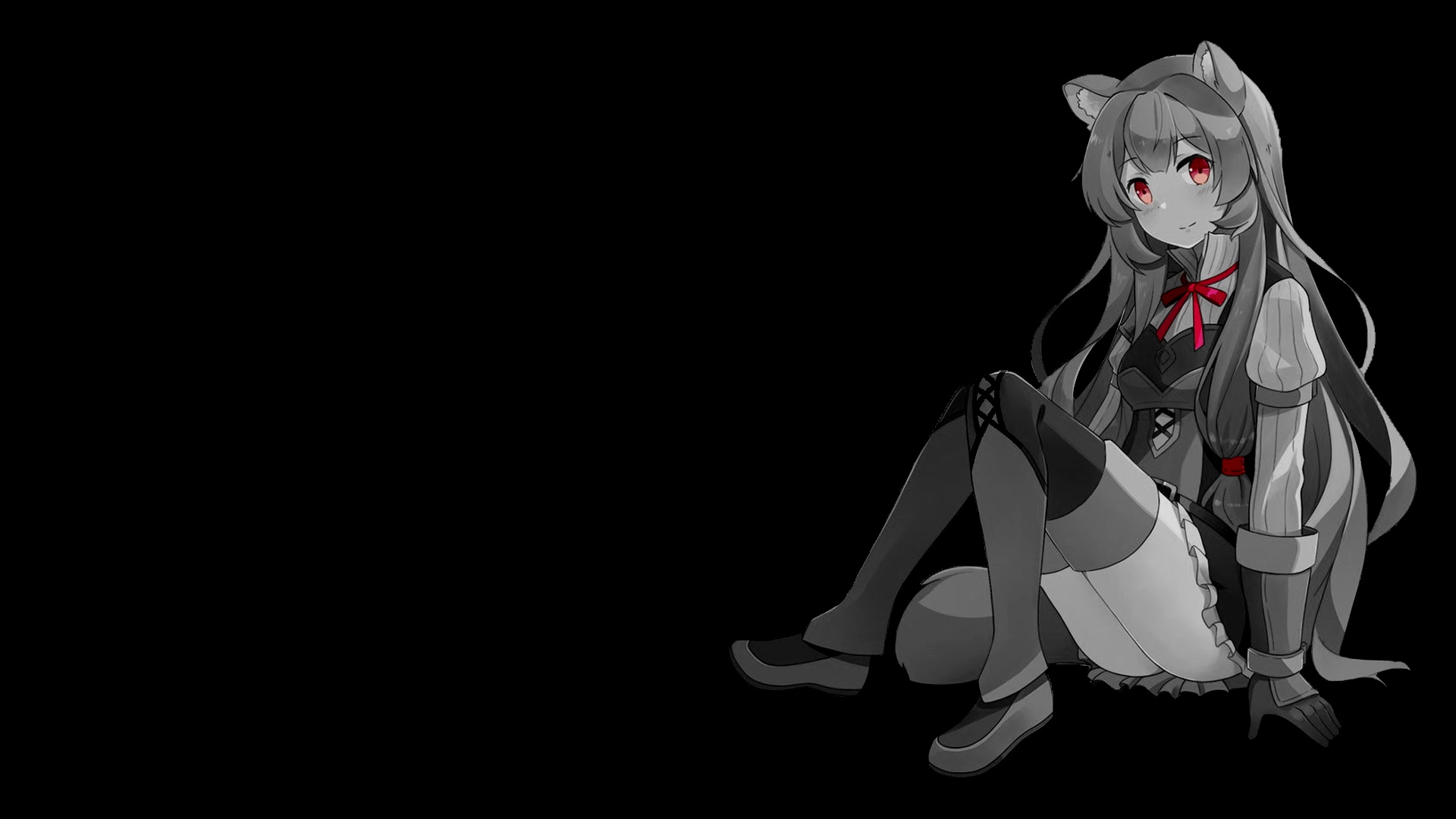 Selective Coloring Black Background Simple Background Dark Background Anime Girls Raphtalia Tate No  1920x1080