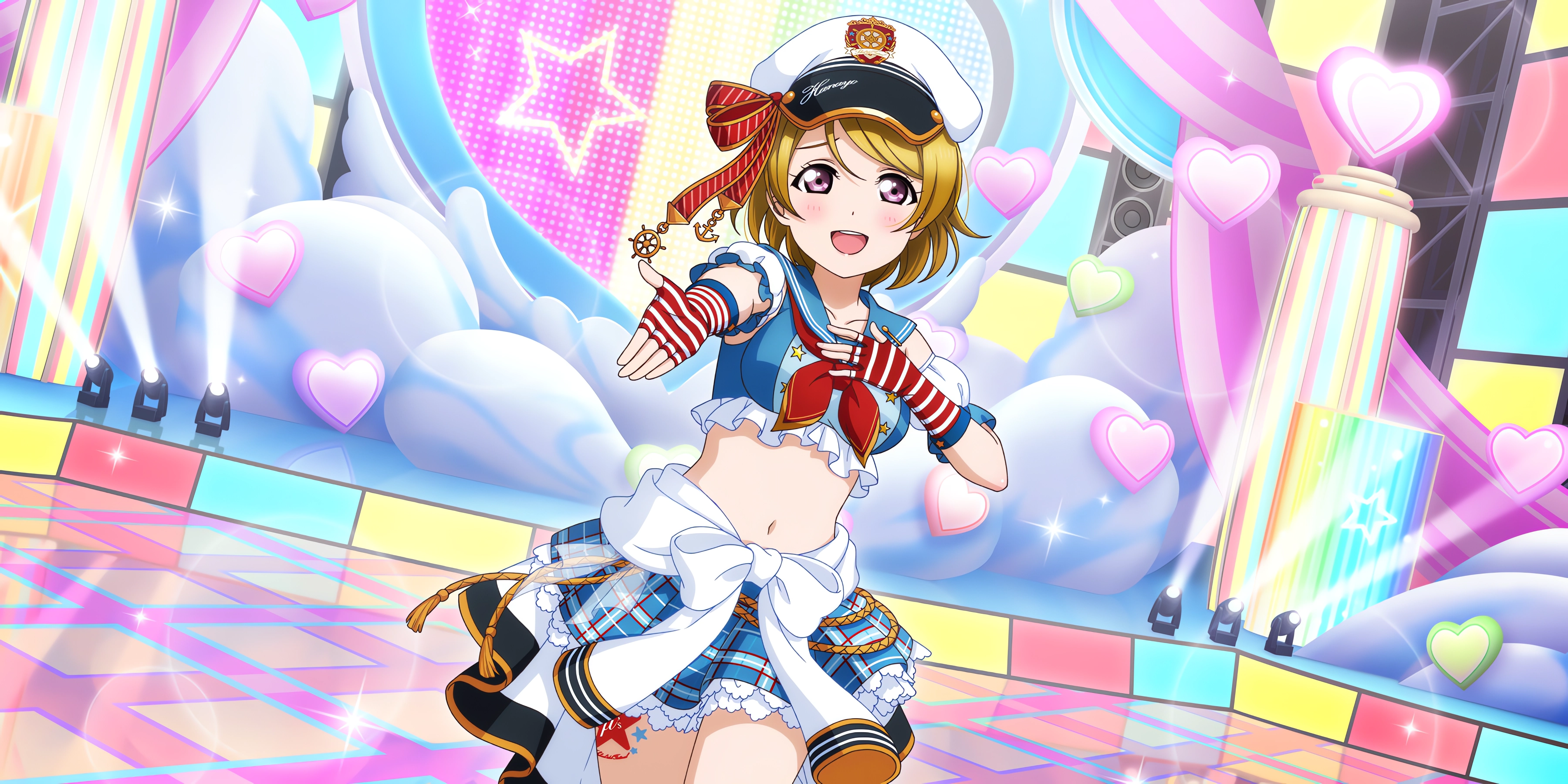Koizumi Hanayo Love Live Looking At Viewer Anime Anime Girls Stages Stage Light Stars Hat Arms Reach 3600x1800