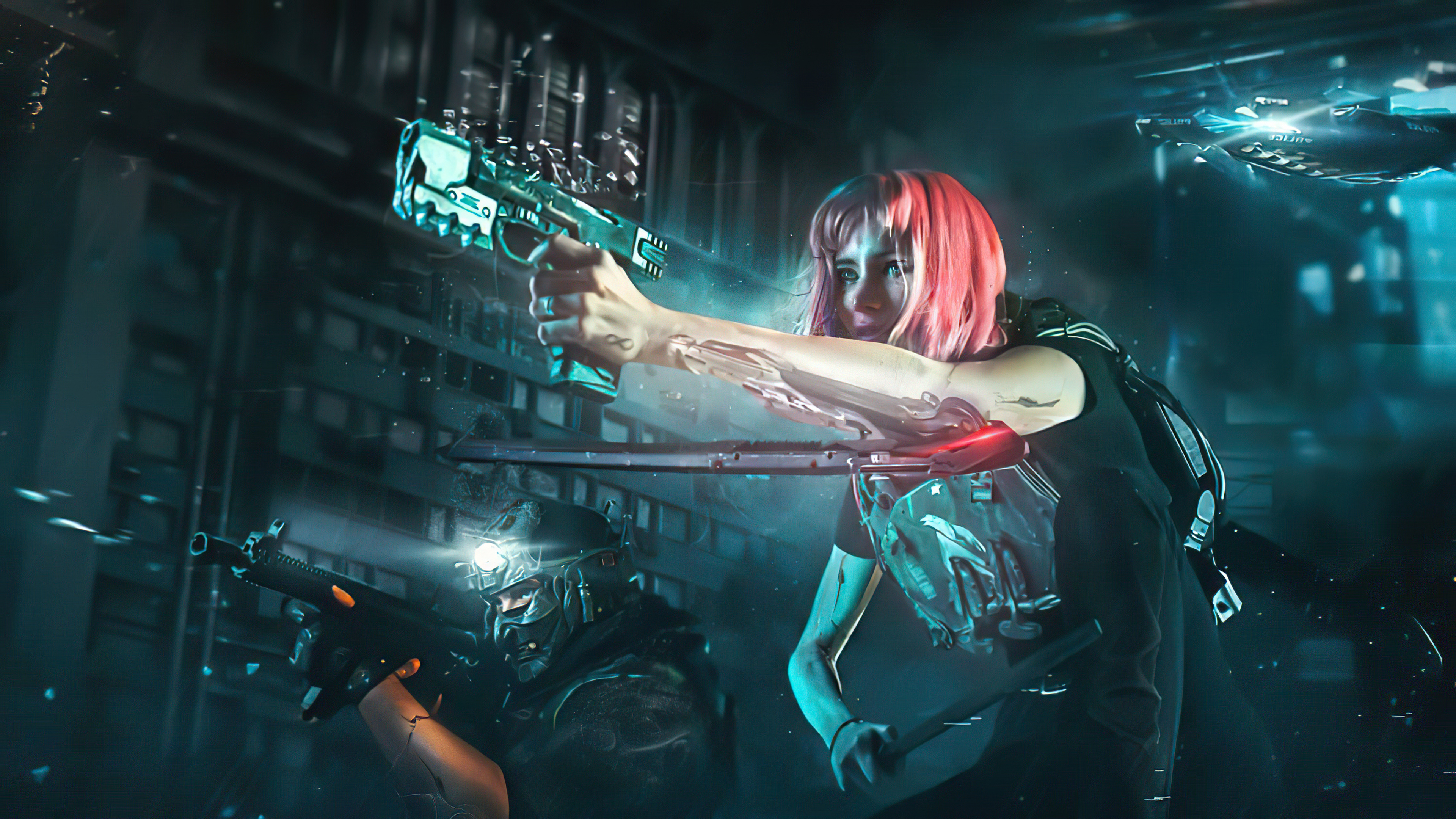 Cyberpunk 2077 Gun Helmet Video Game Art Gloves Video Games CGi Shooting 3840x2160