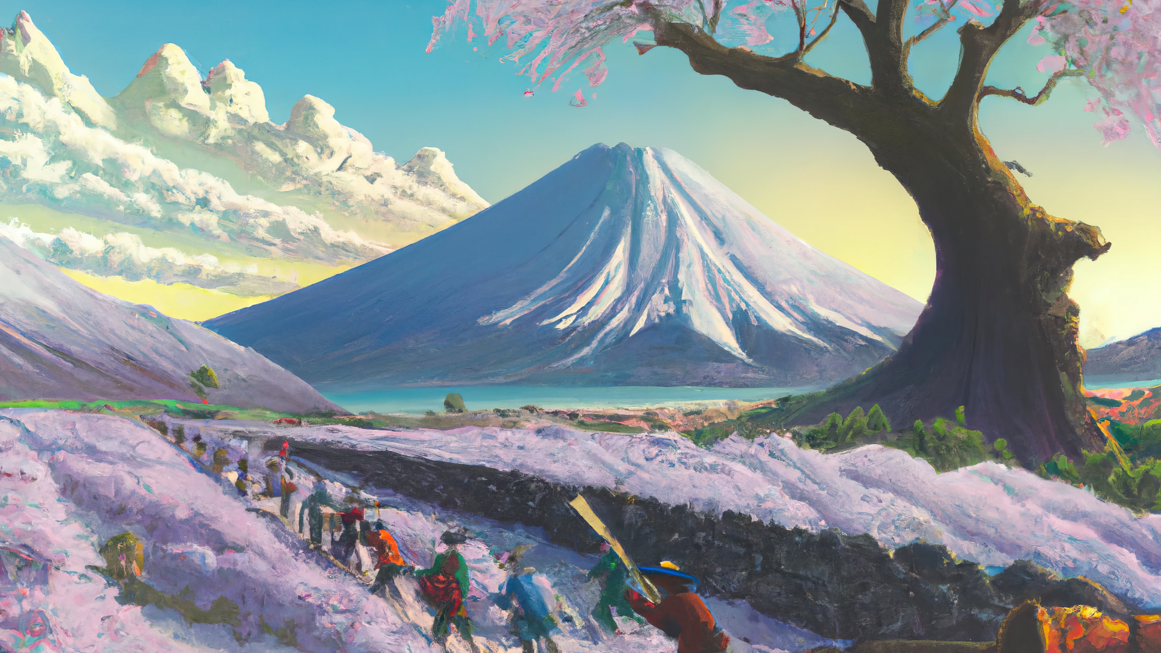 Ai Art Ai Painting Painting Japan Mount Fuji Mountains Cherry Blossom Landscape Artwork 3840x2160