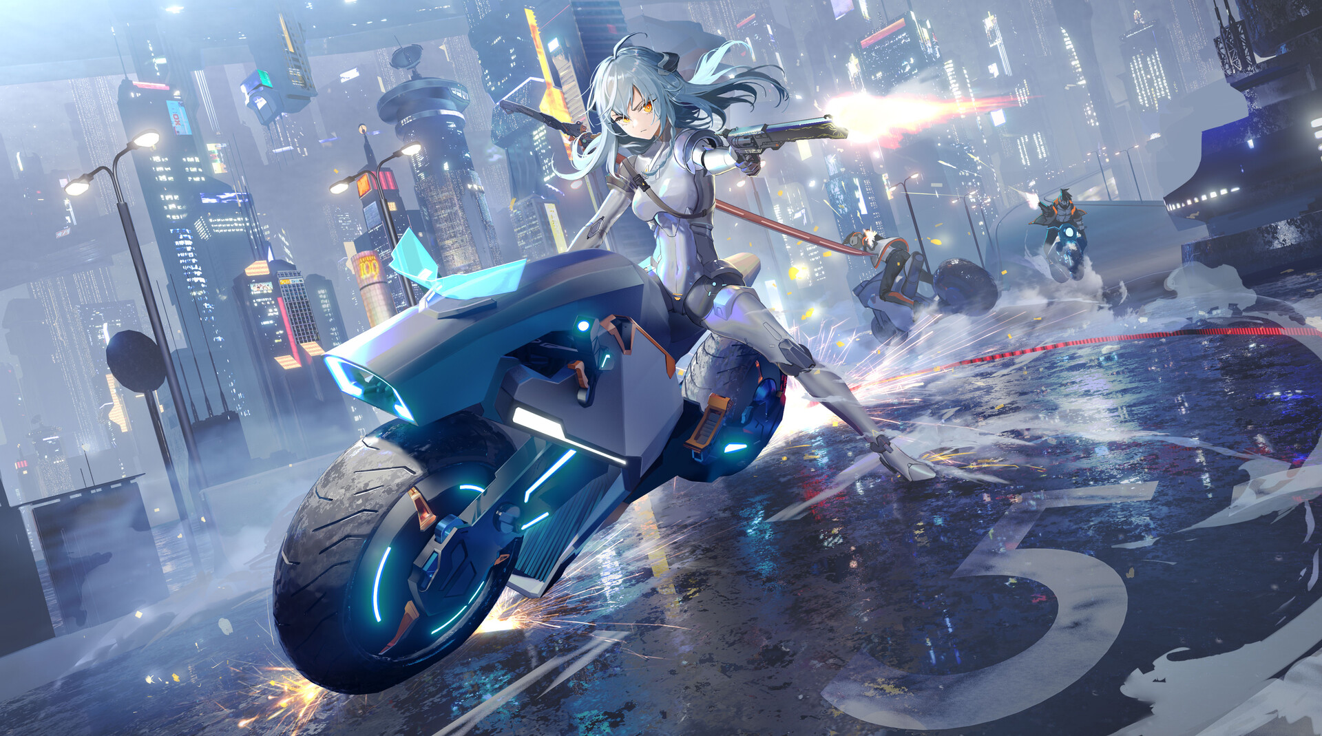 Anime Anime Girls SAyuki Gun Motorcycle Katana 1920x1069