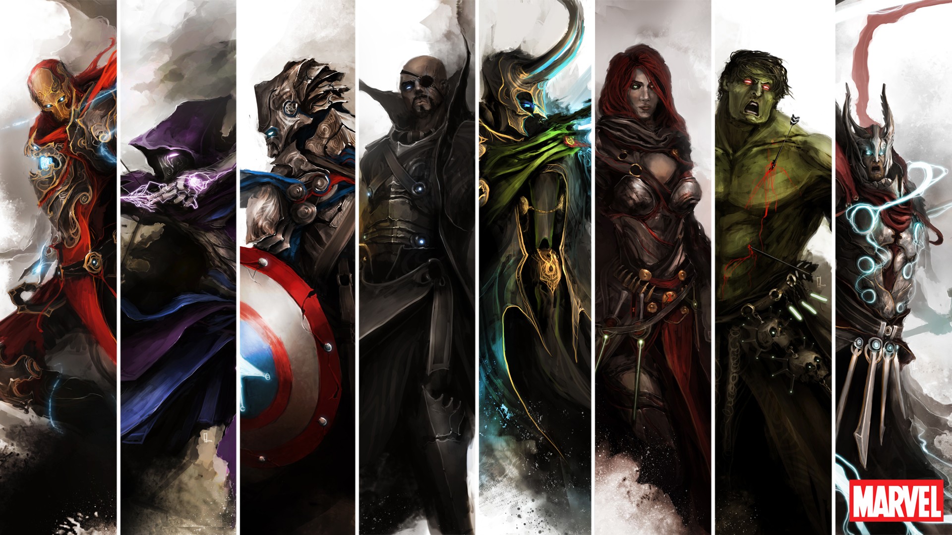 Marvel Comics The Avengers Iron Man Captain America Loki Nick Fury Black Widow Hulk Thor Fan Art Com 1920x1080