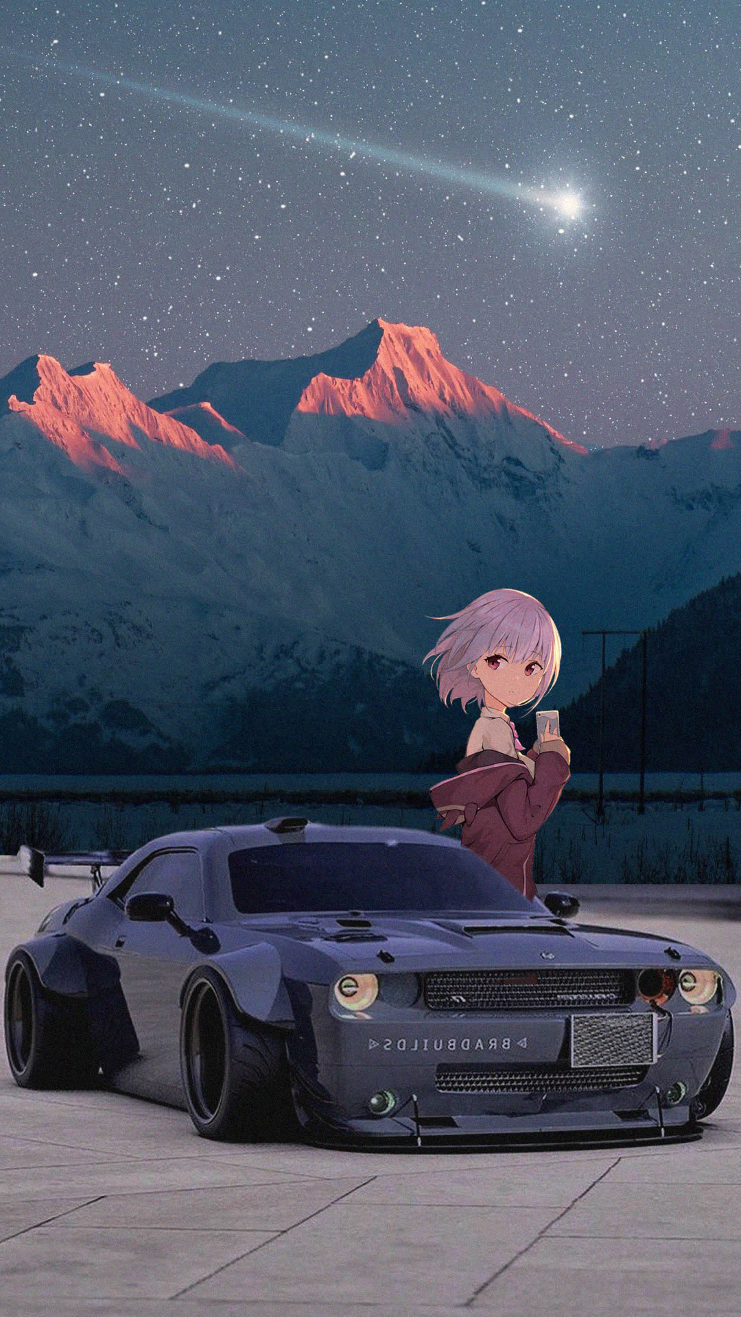 Jdmxanime Dodge Challenger Anime Girls Stars Japanese Cars Car Mountains 1080x1920