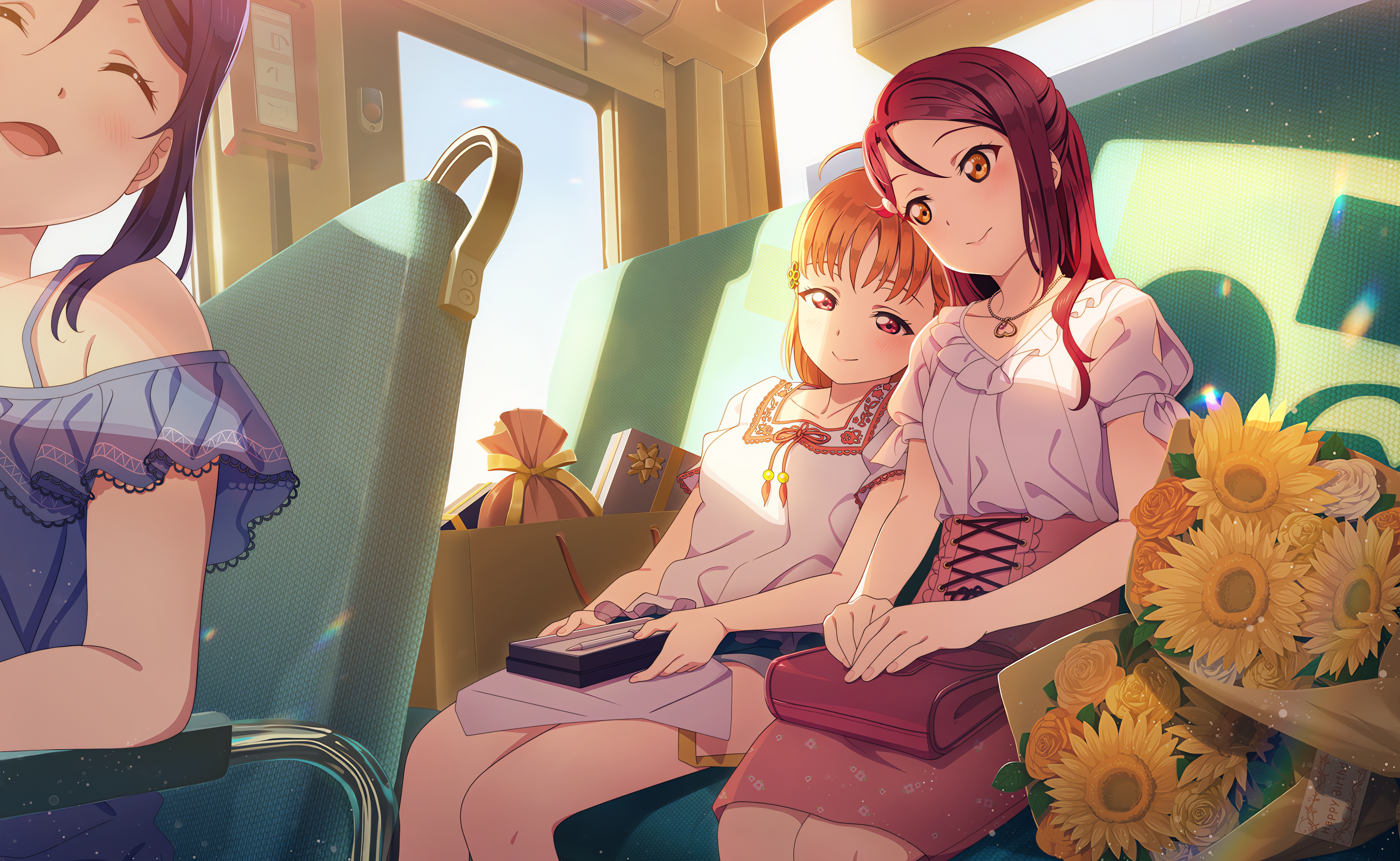 Takami Chika Love Live Love Live Sunshine Anime Anime Girls Smiling Sitting Sunlight Flowers Purse N 4096x2520