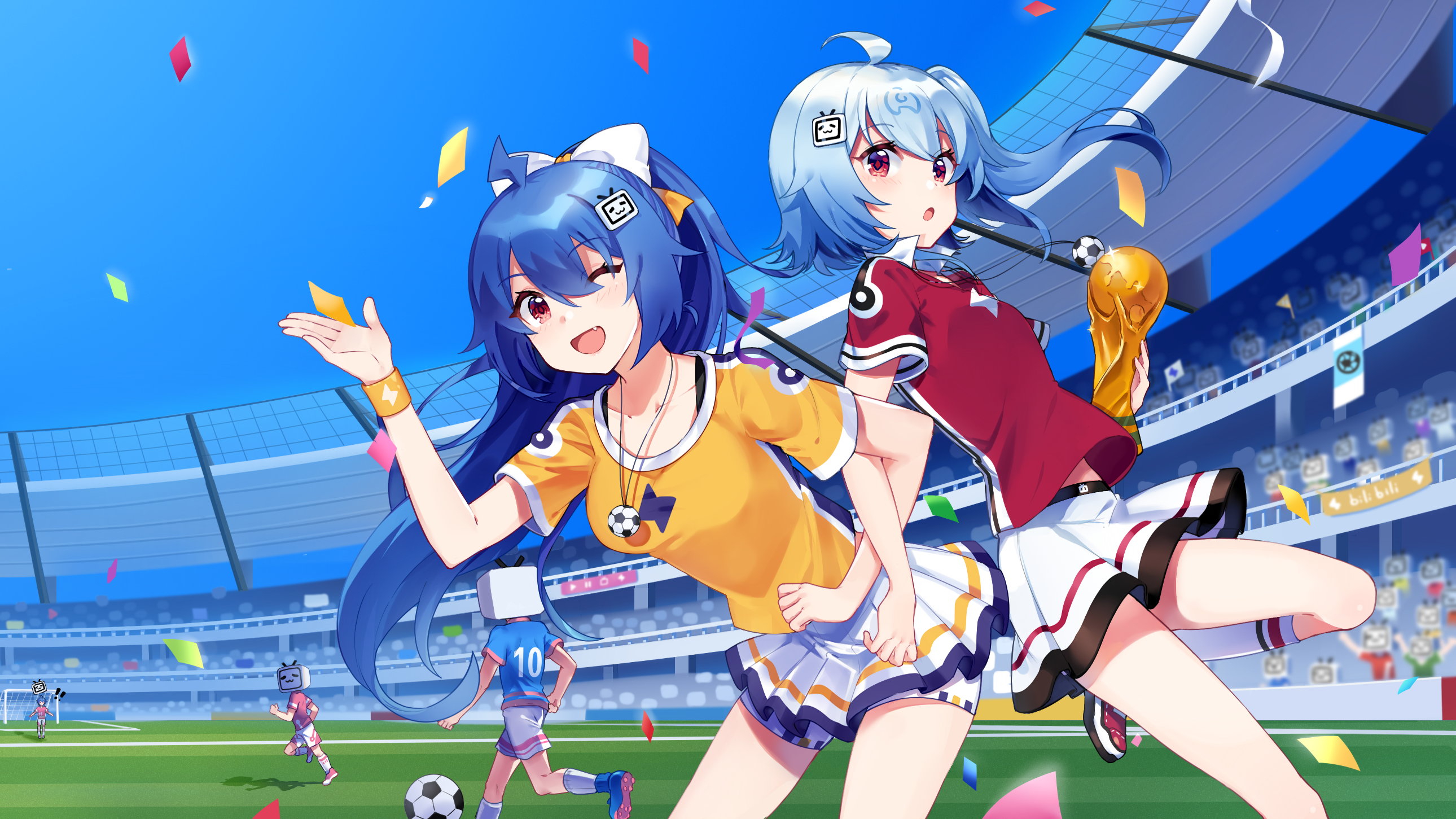 22 Bilibili 33 Bilibili Bilibili Digital Art Anime Girls Confetti Soccer Ball 2580x1451