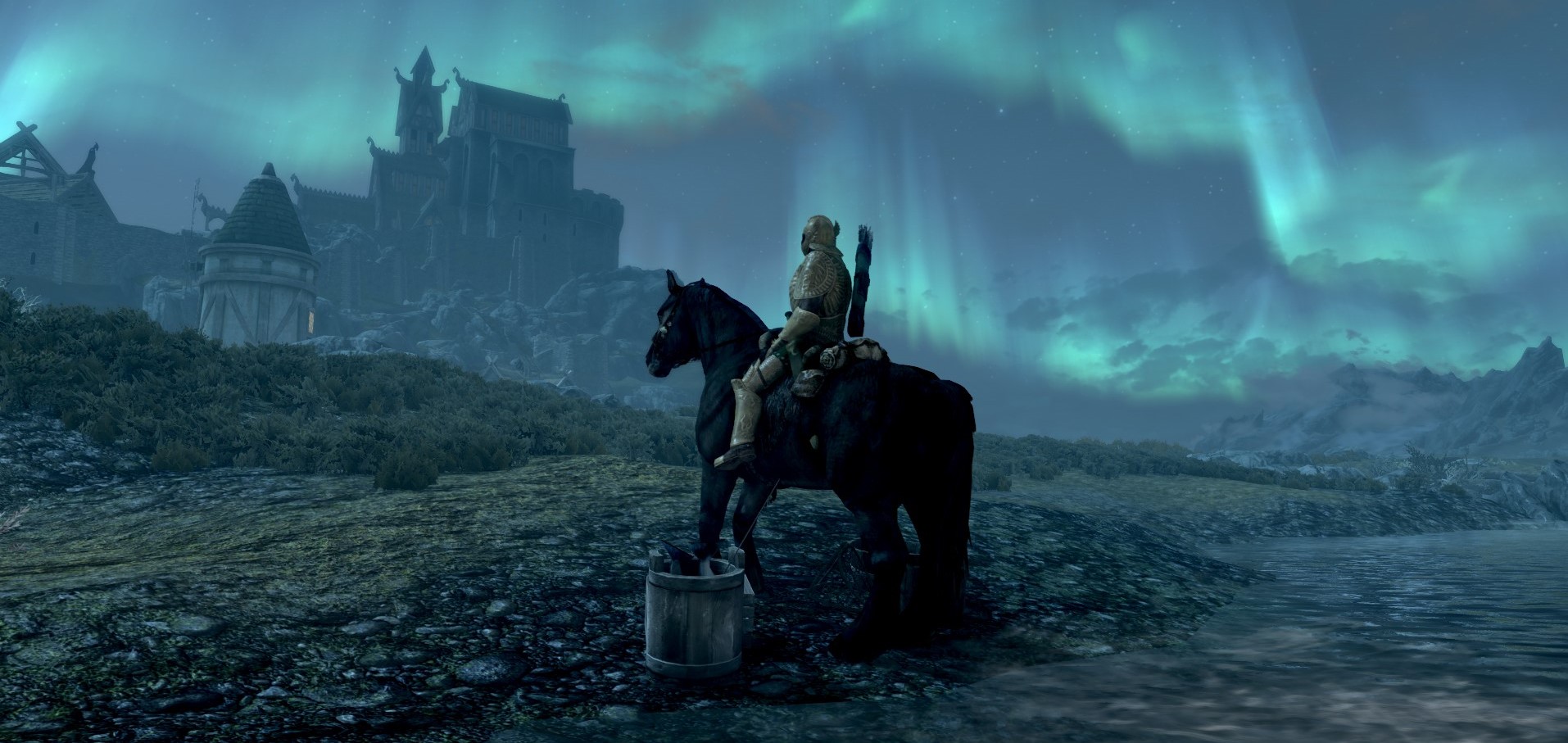 The Elder Scrolls V Skyrim Video Game Art Whiterun Bethesda Softworks Video Games CGi Horse Aurorae  1914x907