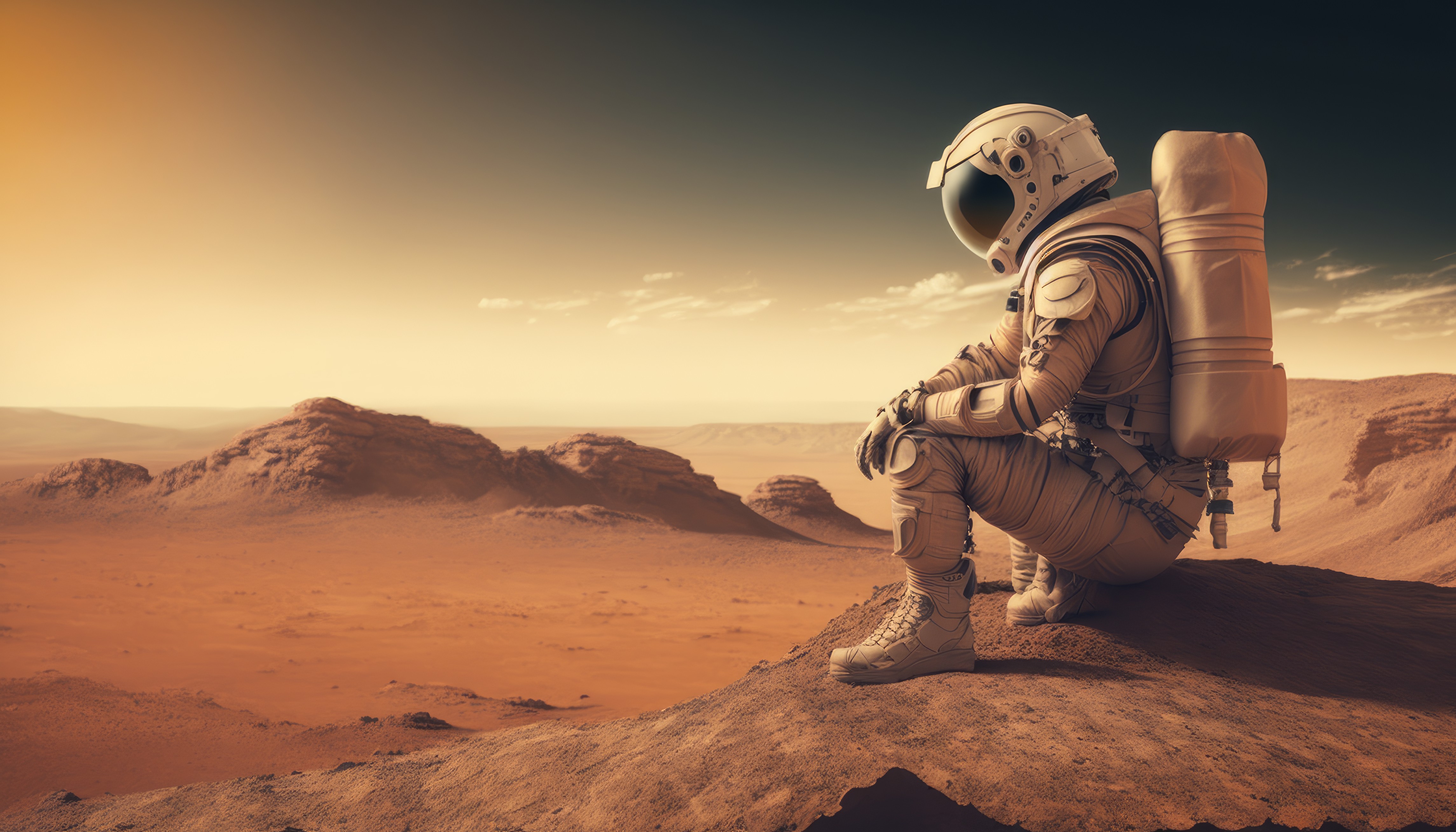 Ai Art Illustration Science Fiction Astronaut Mars Spacesuit 4579x2616
