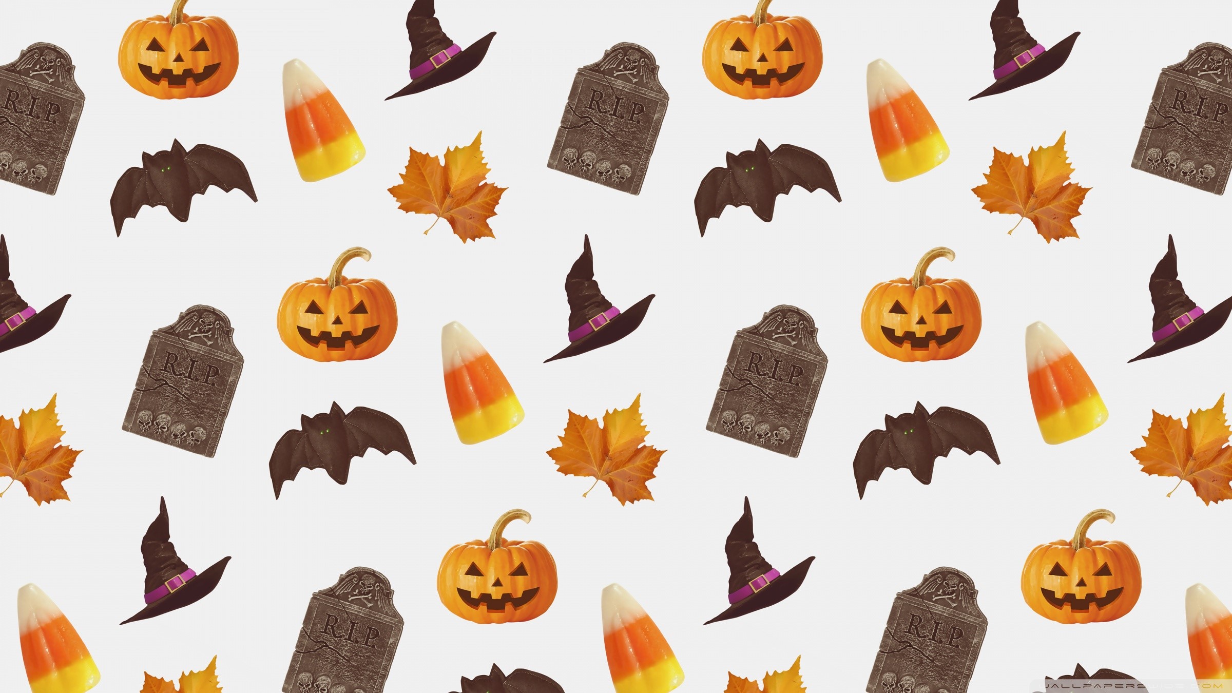 Halloween Pattern Pumpkin Grave Witch Hat Minimalism Simple Background 2400x1350