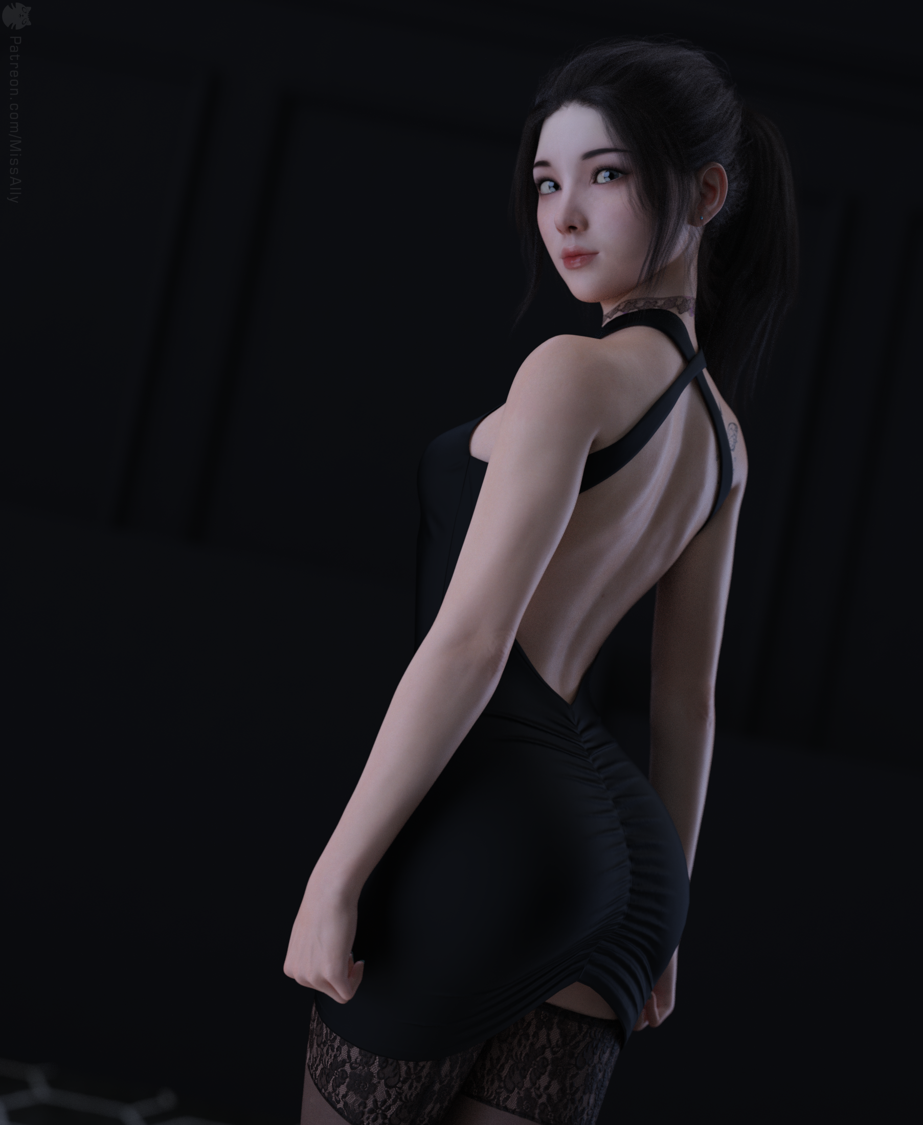 Original Characters CGi Artwork Digital Art Dress Tight Dress Miss Ally Black Dress Backless Dress 1805x2200
