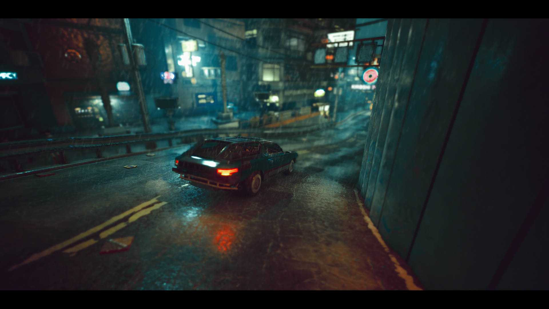 Cyberpunk 2077 Colorful Car Rainydays CGi Video Games Taillights Rain Road Lights 1920x1080