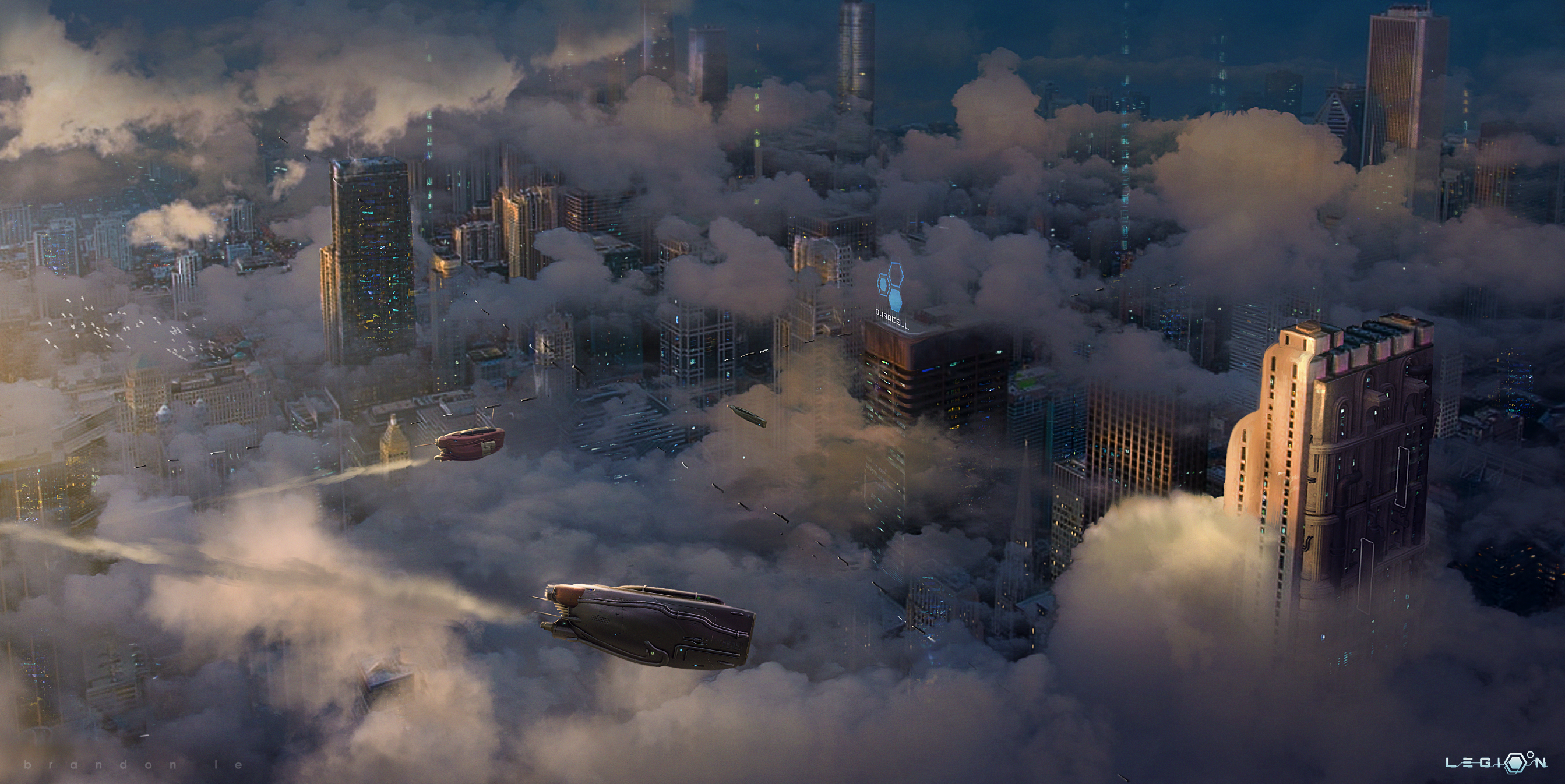 Artwork Digital Art Fantasy Art Fantasy City Fantasy Architecture Clouds Cityscape Skyscraper Flying 2686x1346