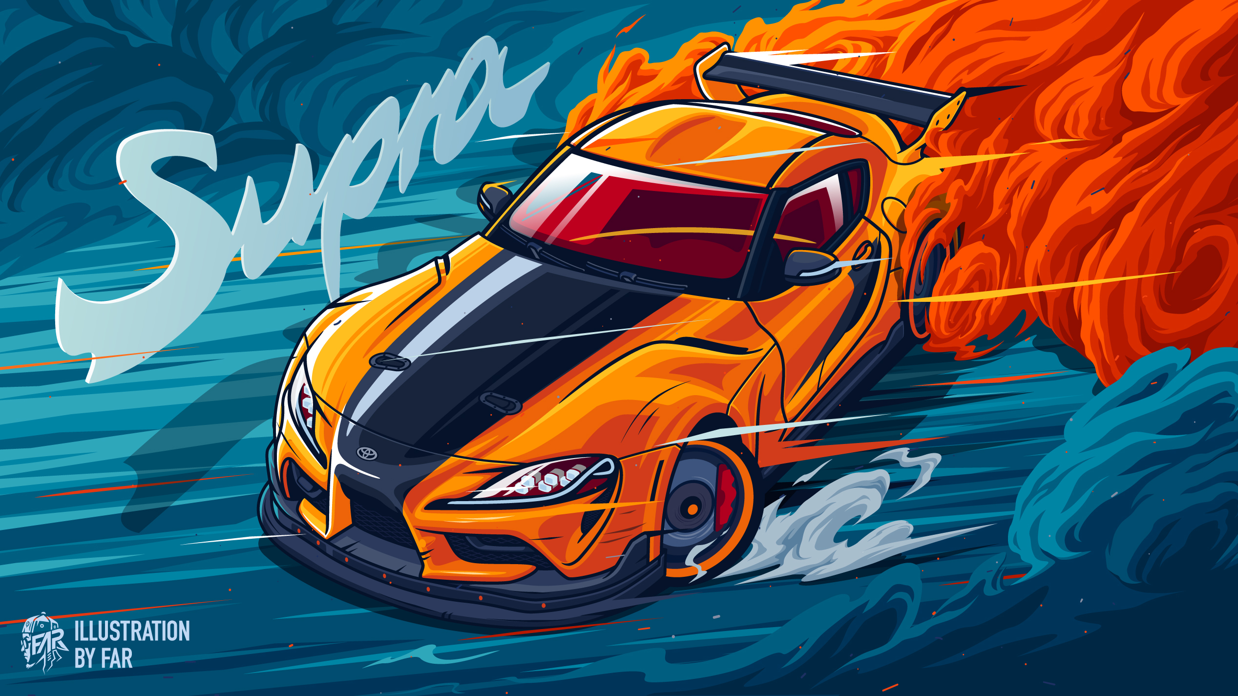 Digital Art Artwork Illustration Car Vehicle Toyota Toyota Supra Smoke Drift Watermarked Orange Cars 2535x1425