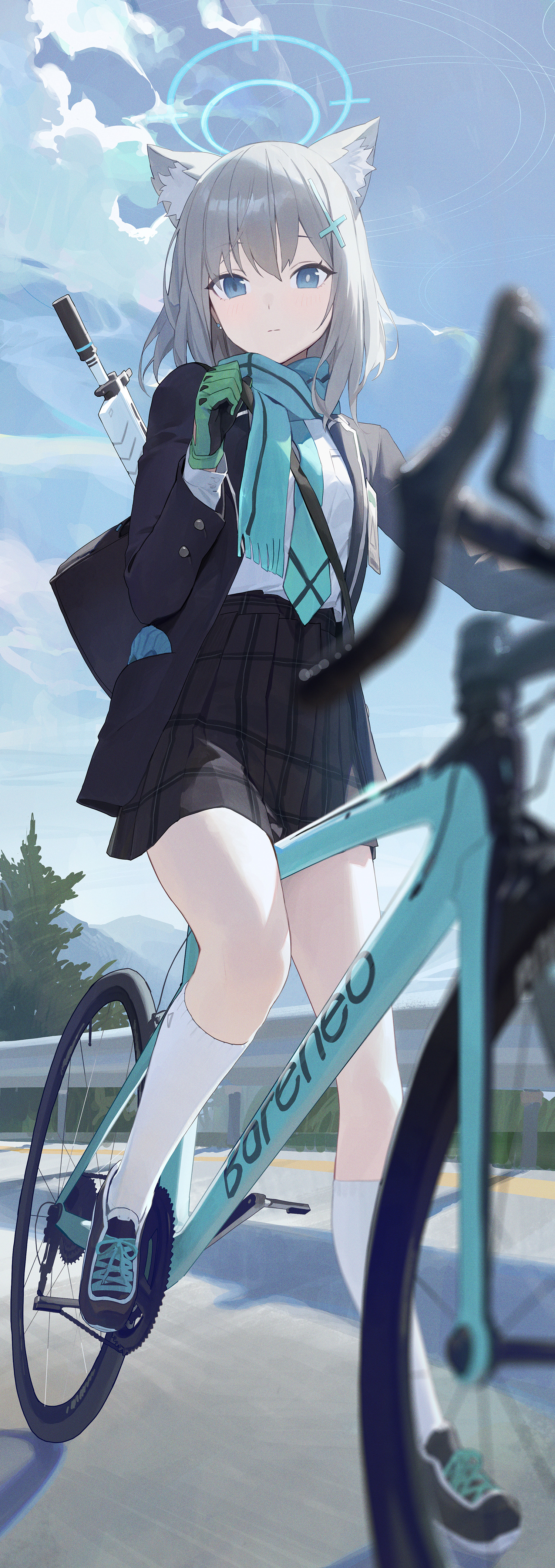 Anime Girls School Uniform Cat Girl Bicycle Cat Ears Blue Eyes Road Bike  Wallpaper - Resolution:1500x4241 - ID:1339122 