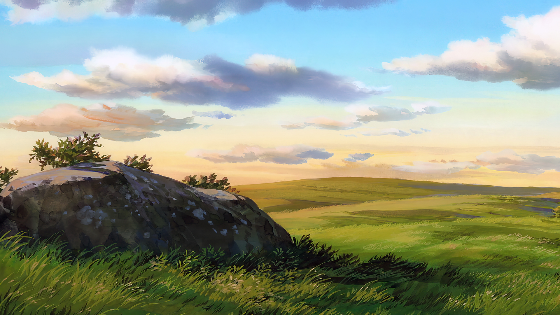 Tales From Earthsea Animated Movies Anime Animation Film Stills Studio Ghibli Field Rocks Sky Clouds 1920x1080