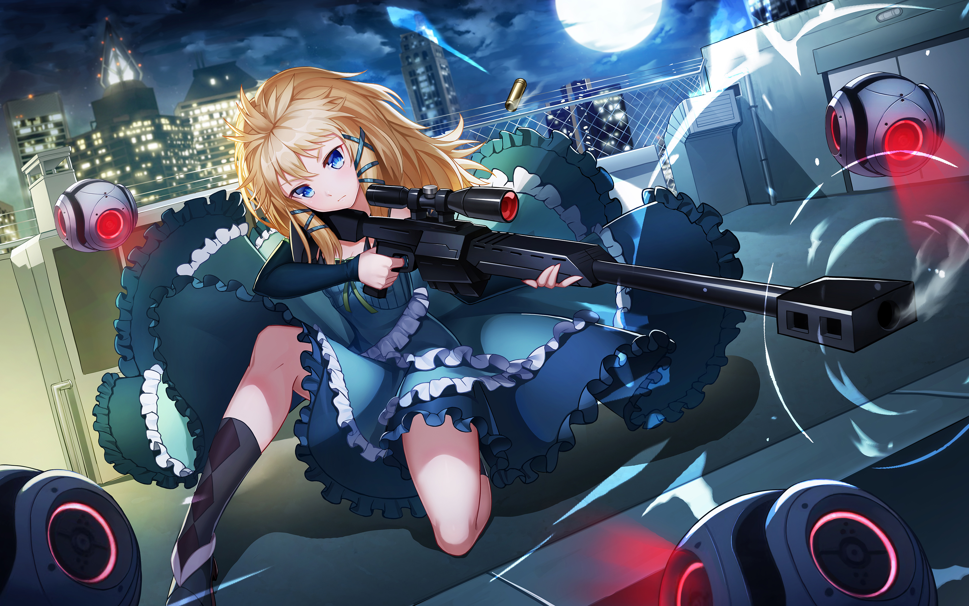 Black Bullet Tina Sprout Rifles Weapon Solo Night Dress Blonde Lolita Fashion Gun Anime Girls Sniper 3200x2000