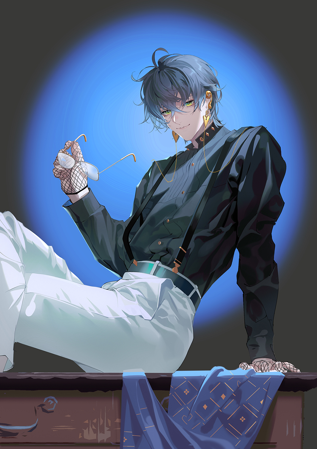 Anime Anime Boys Glasses Blue Hair Overalls Wallpaper -  Resolution:1063x1504 - ID:1316458 