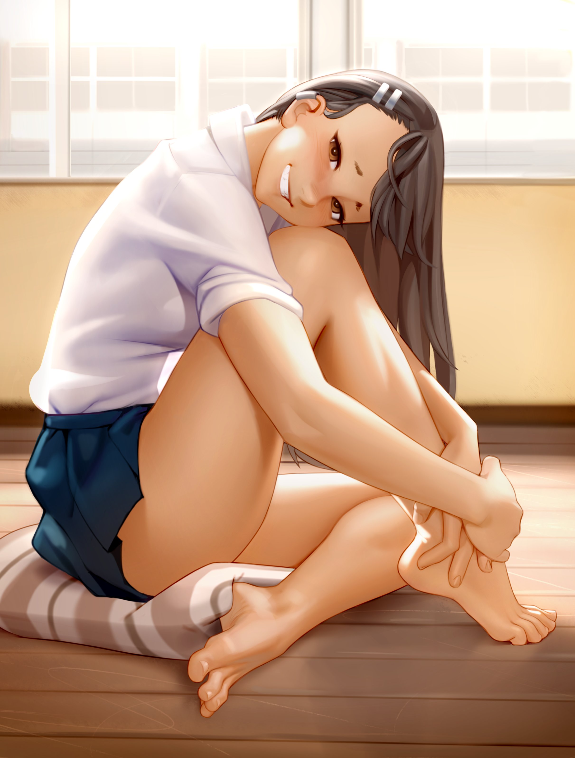 Kairunoburogu Sitting Feet Brunette Anime Anime Girls Please Dont Bully Me Nagatoro Nagatoro Hayase 2423x3193