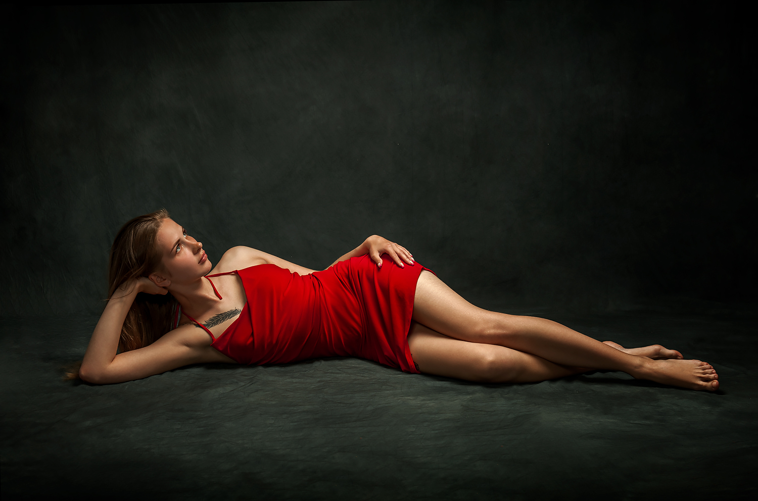 Sergey Bugs Women Brunette Red Dress Looking Away Studio 1500x992