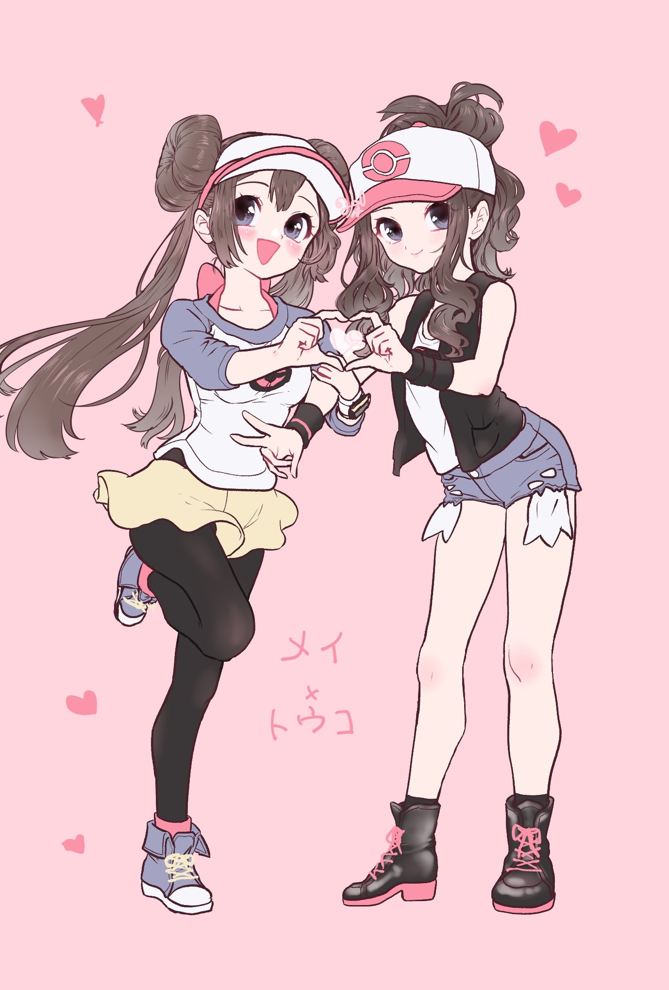 Anime Anime Girls Pokemon Rosa Pokemon Hilda Pokemon Long Hair Twintails Ponytail Brunette Two Women 1378x2039