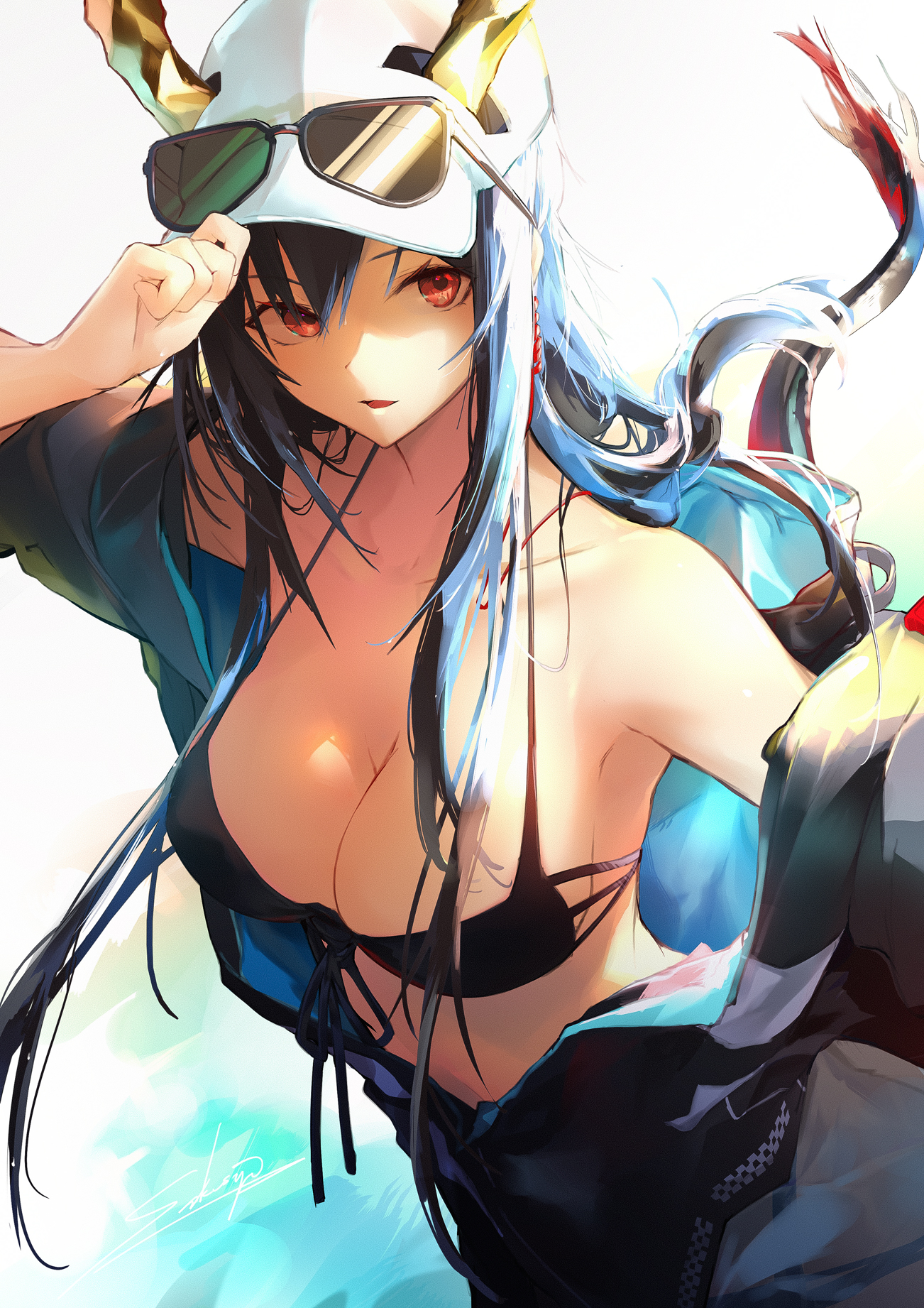 Anime Girls Anime Sunglasses Hat Horns Tail Arknights Chen Arknights 1302x1842