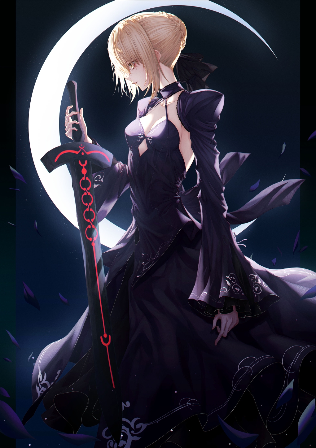 Anime Anime Girls Fate Series Saber Blonde Yellow Eyes Sword Weapon Crescent Moon 1020x1447