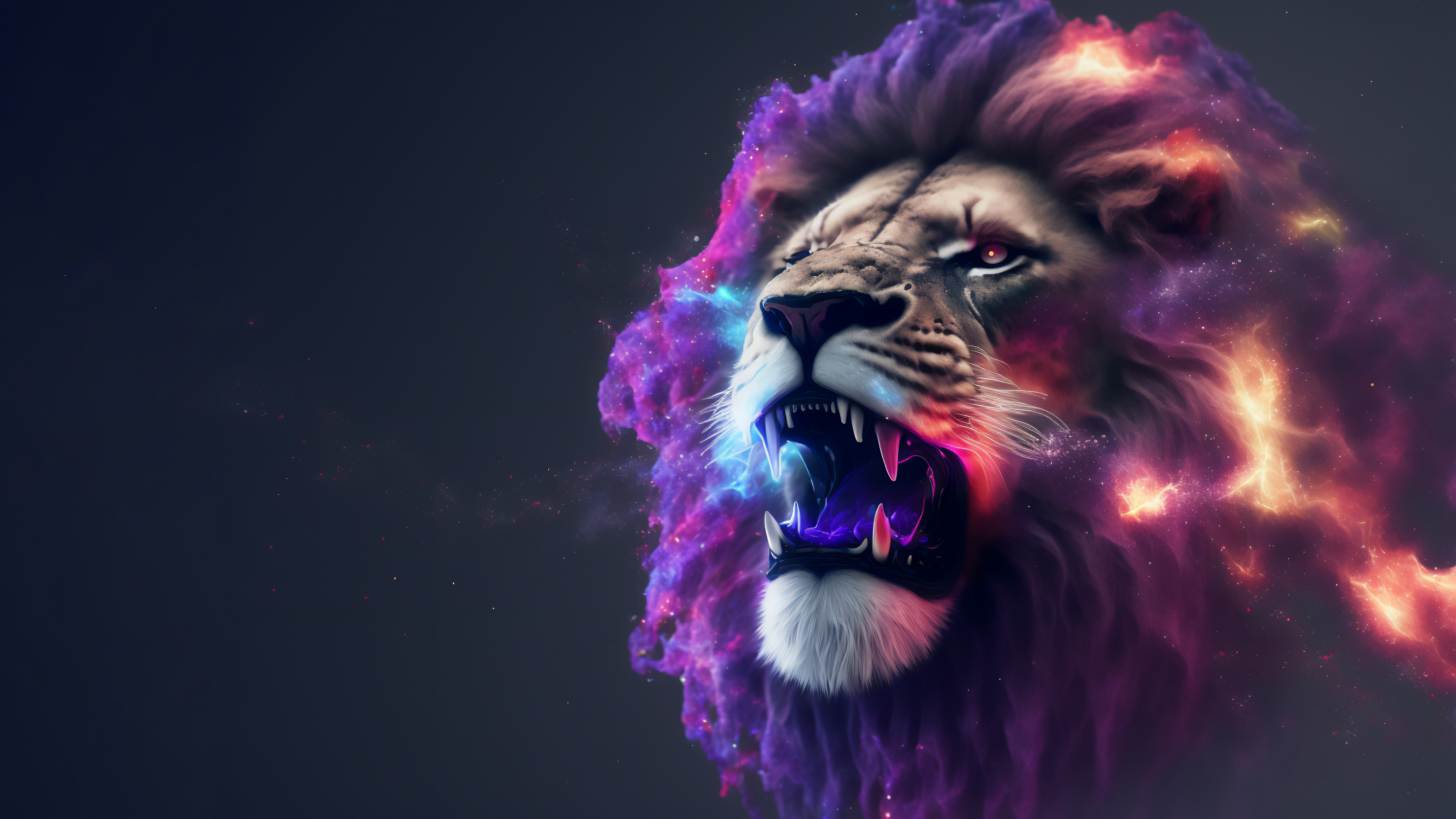 Ai Art Lion Purple Glowing Animals Simple Background Minimalism Stars 3641x2048
