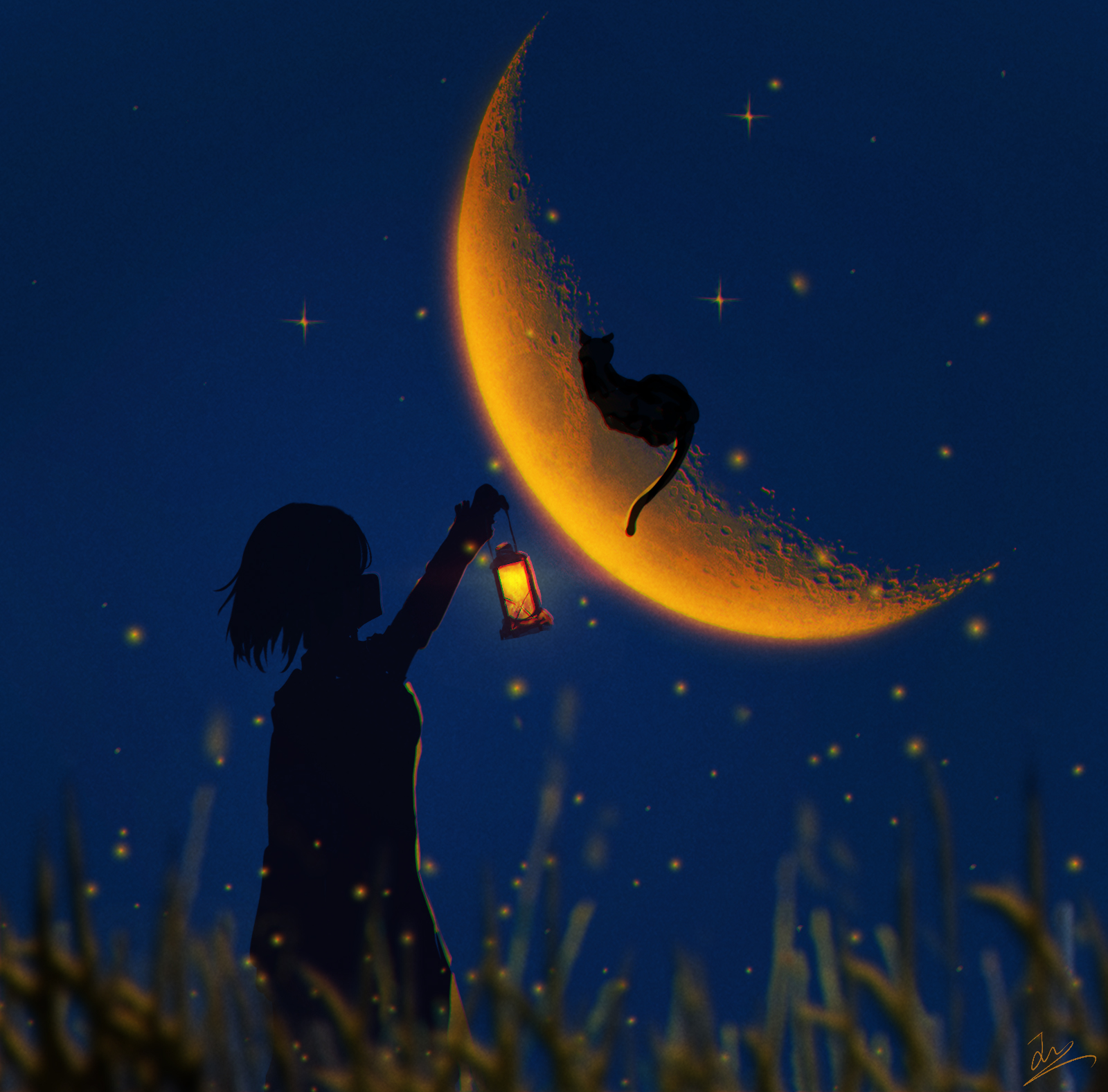Japanese cartoon anime girl in a kimono dress in a field with sacura on a full  moon made with generative AI Stock Illustration | Adobe Stock