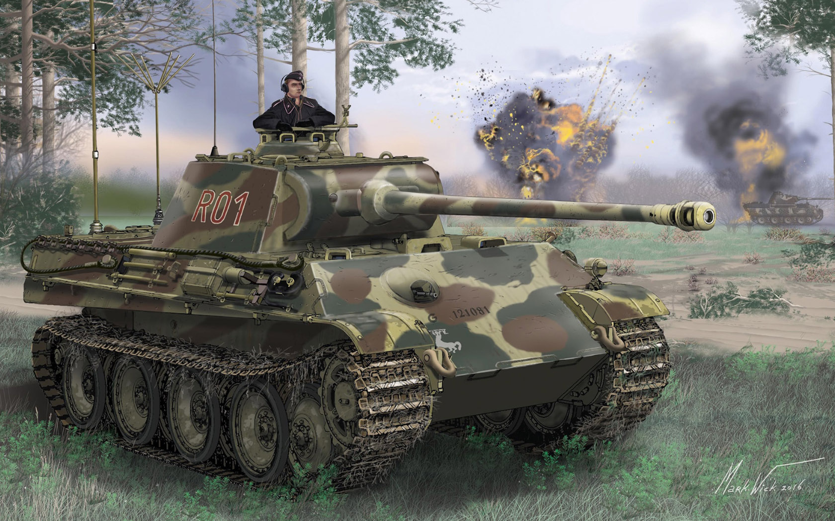 Tank Army Military Military Vehicle Ground Grass Trees Explosion Soldier Hat Uniform Artwork Panther 1680x1050