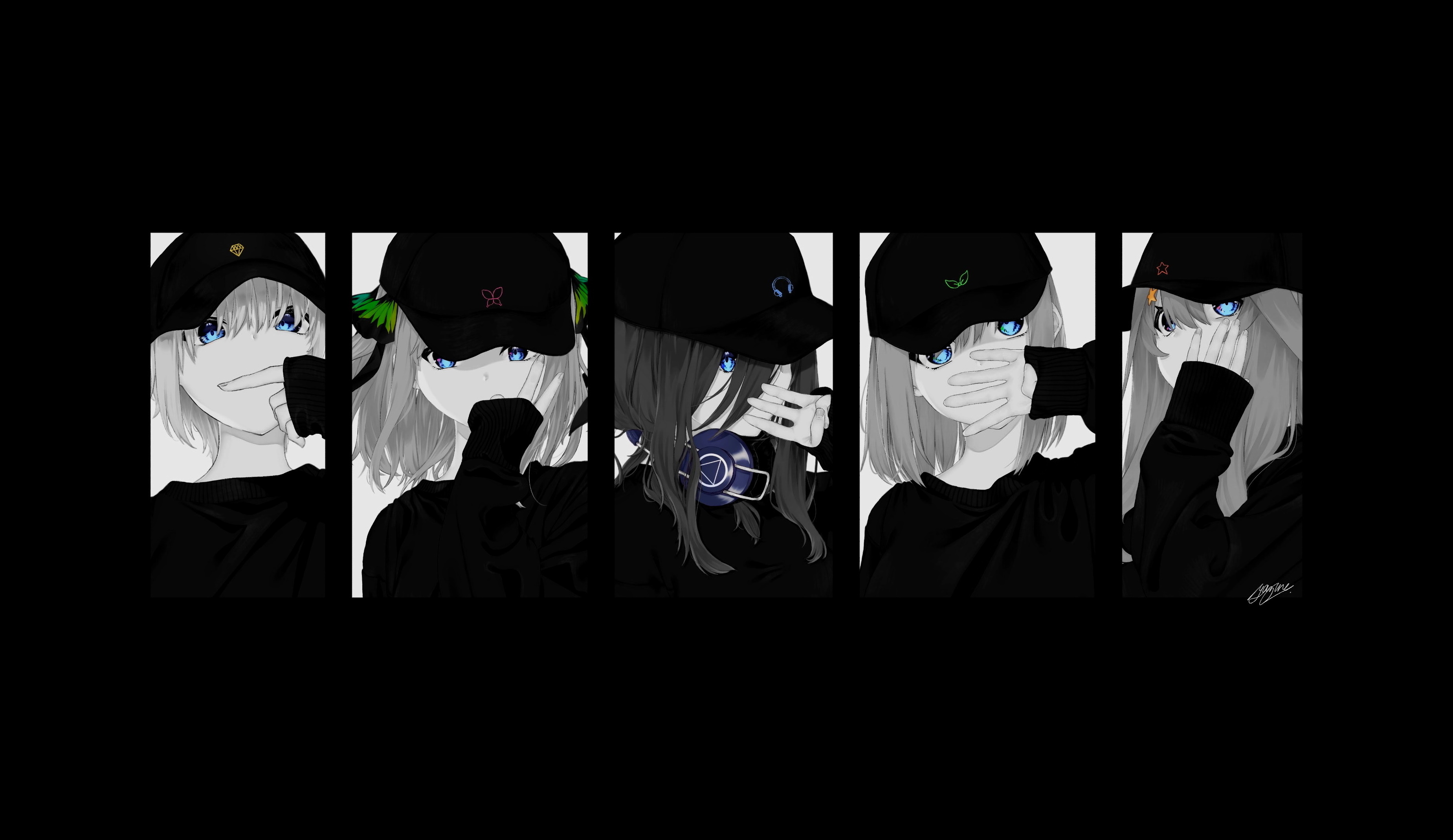 5 Toubun No Hanayome Anime Girls Selective Coloring Black Background Dark Background Simple Backgrou 3698x2138